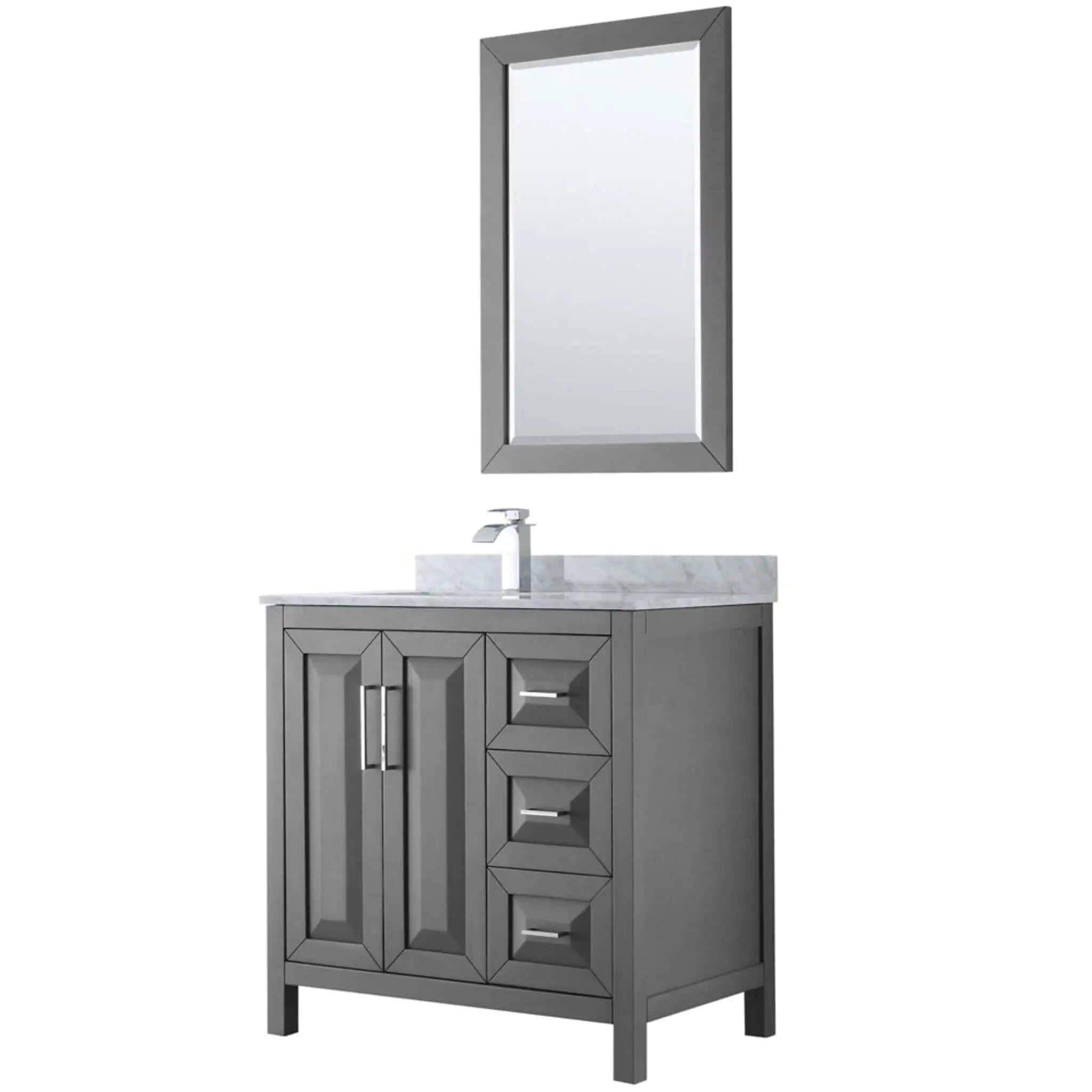 36" Daria Single Bathroom Vanity in Dark Gray with Polished Chrome Trim & 24" Mirror by Wyndham