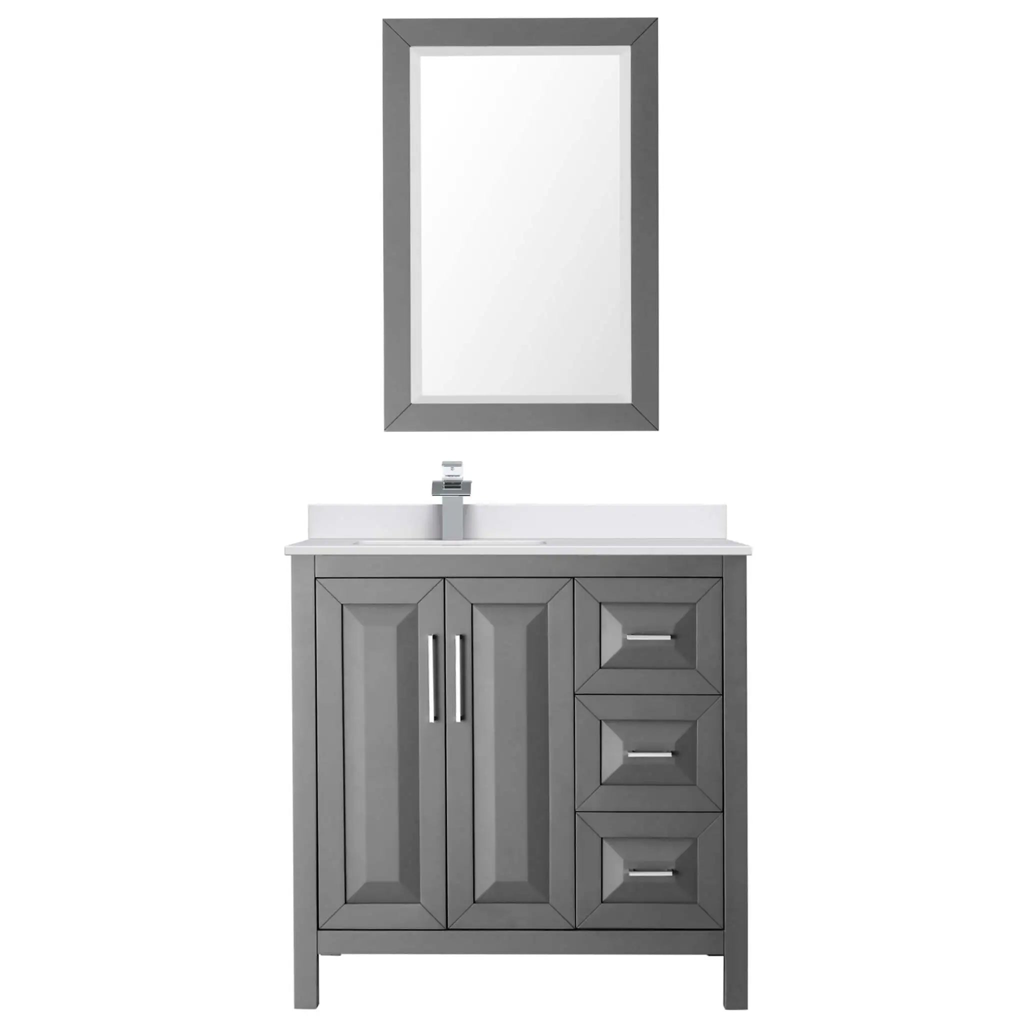 36" Daria Single Bathroom Vanity in Dark Gray with Polished Chrome Trim & 24" Mirror by Wyndham