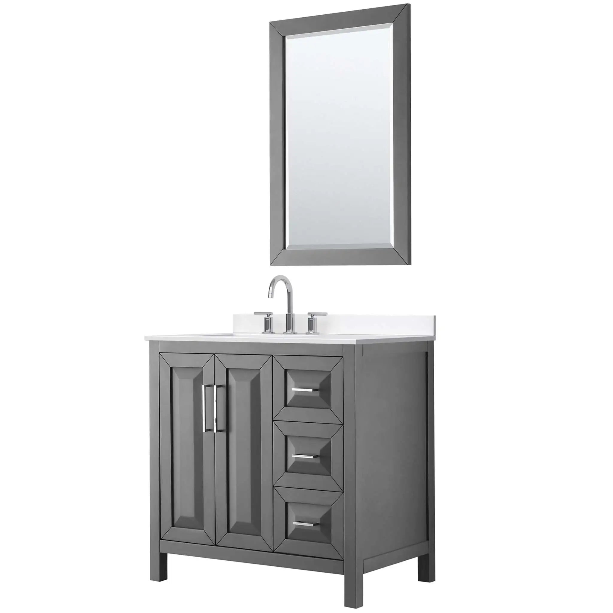 36" Daria Single Bathroom Vanity in Dark Gray with Polished Chrome Trim & 24" Mirror by Wyndham