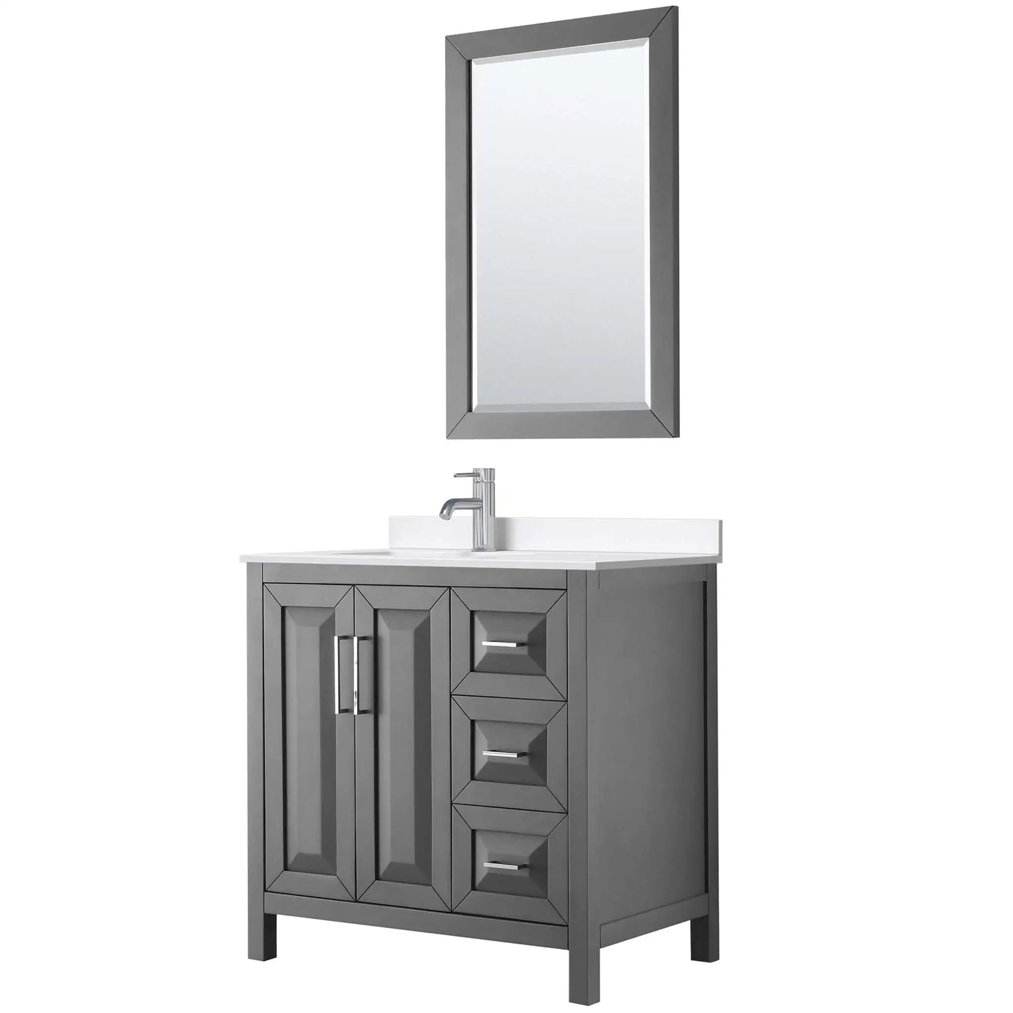 36" Daria Single Bathroom Vanity in Dark Gray with Polished Chrome Trim & 24" Mirror by Wyndham