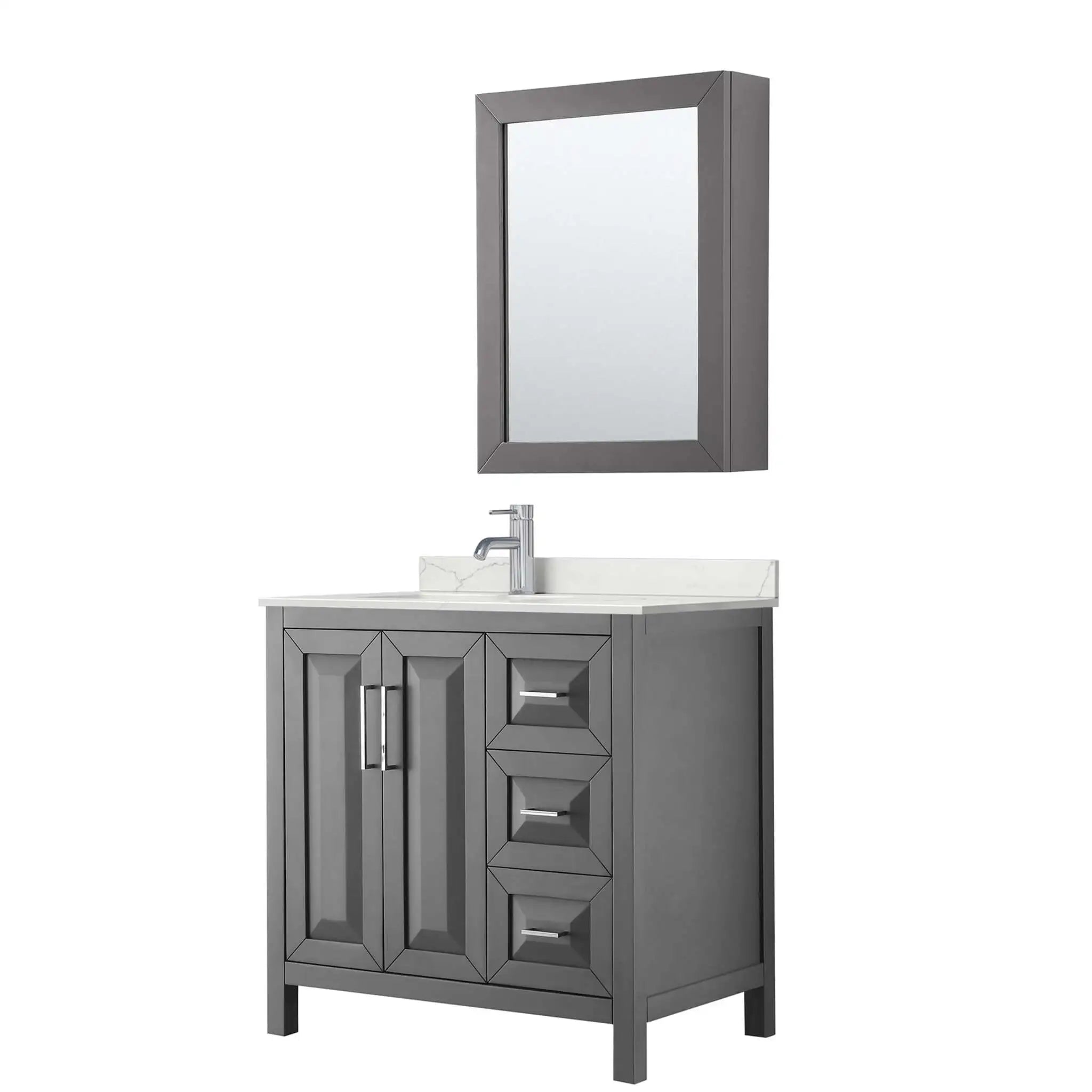 36" Daria Single Bathroom Vanity in Dark Gray with Polished Chrome Trim & Medicine Cabinet by Wyndham