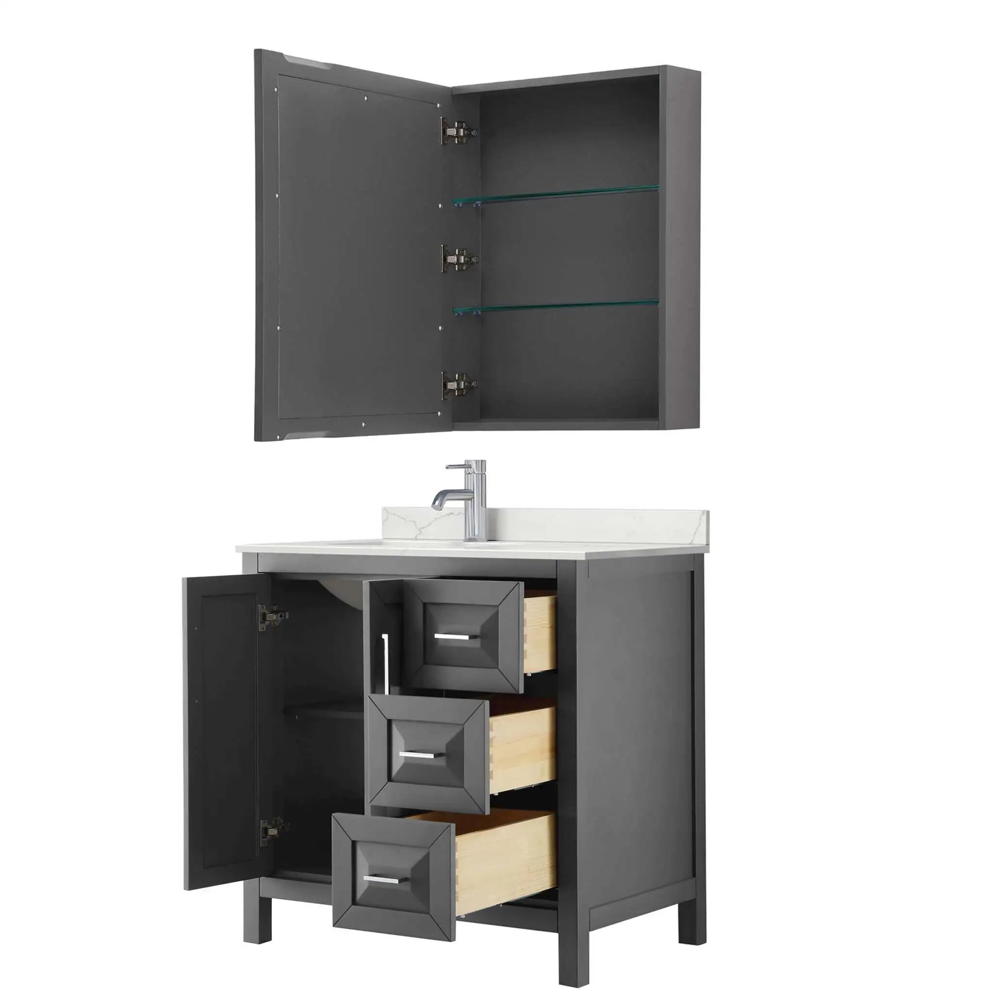 36" Daria Single Bathroom Vanity in Dark Gray with Polished Chrome Trim & Medicine Cabinet by Wyndham