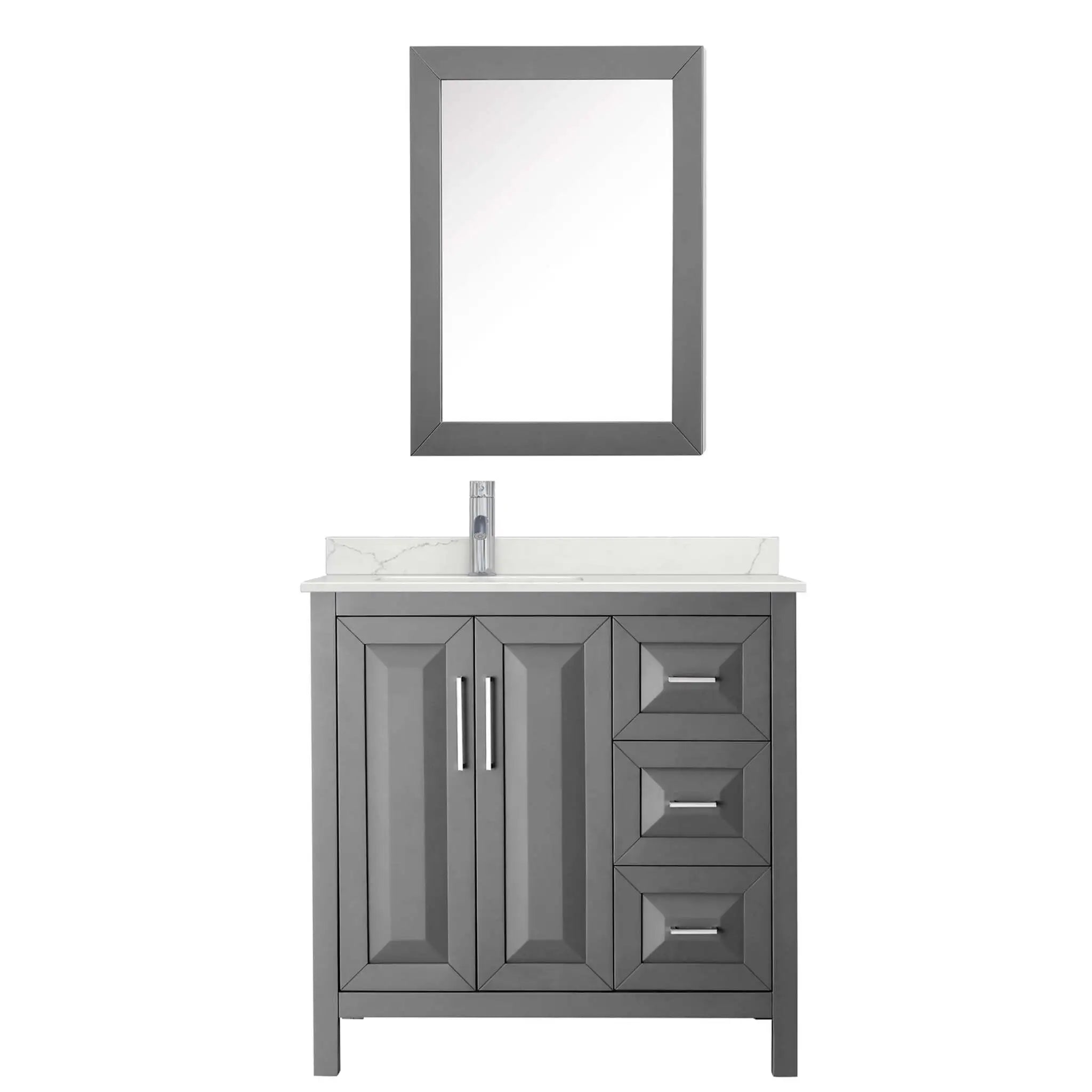 36" Daria Single Bathroom Vanity in Dark Gray with Polished Chrome Trim & Medicine Cabinet by Wyndham