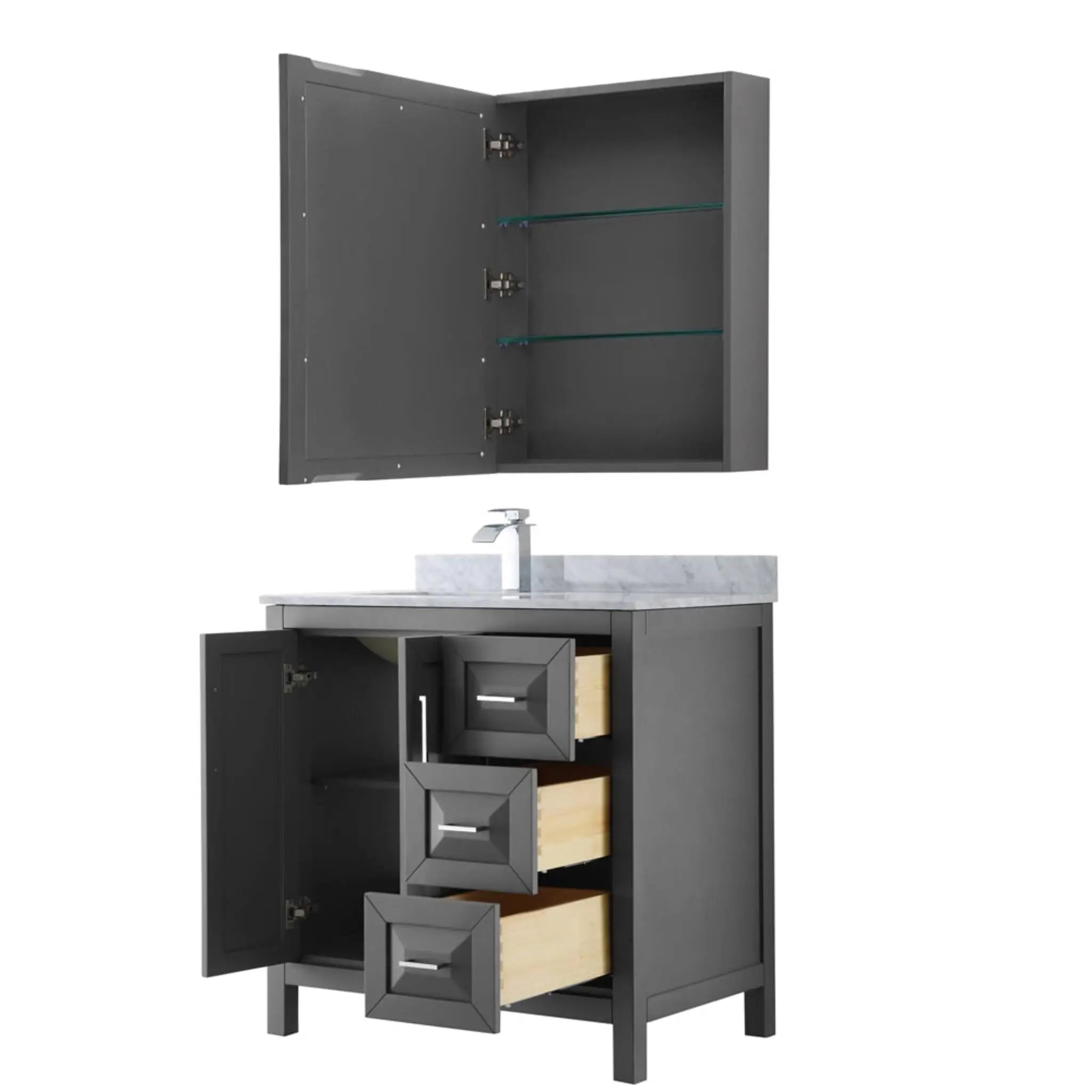 36" Daria Single Bathroom Vanity in Dark Gray with Polished Chrome Trim & Medicine Cabinet by Wyndham