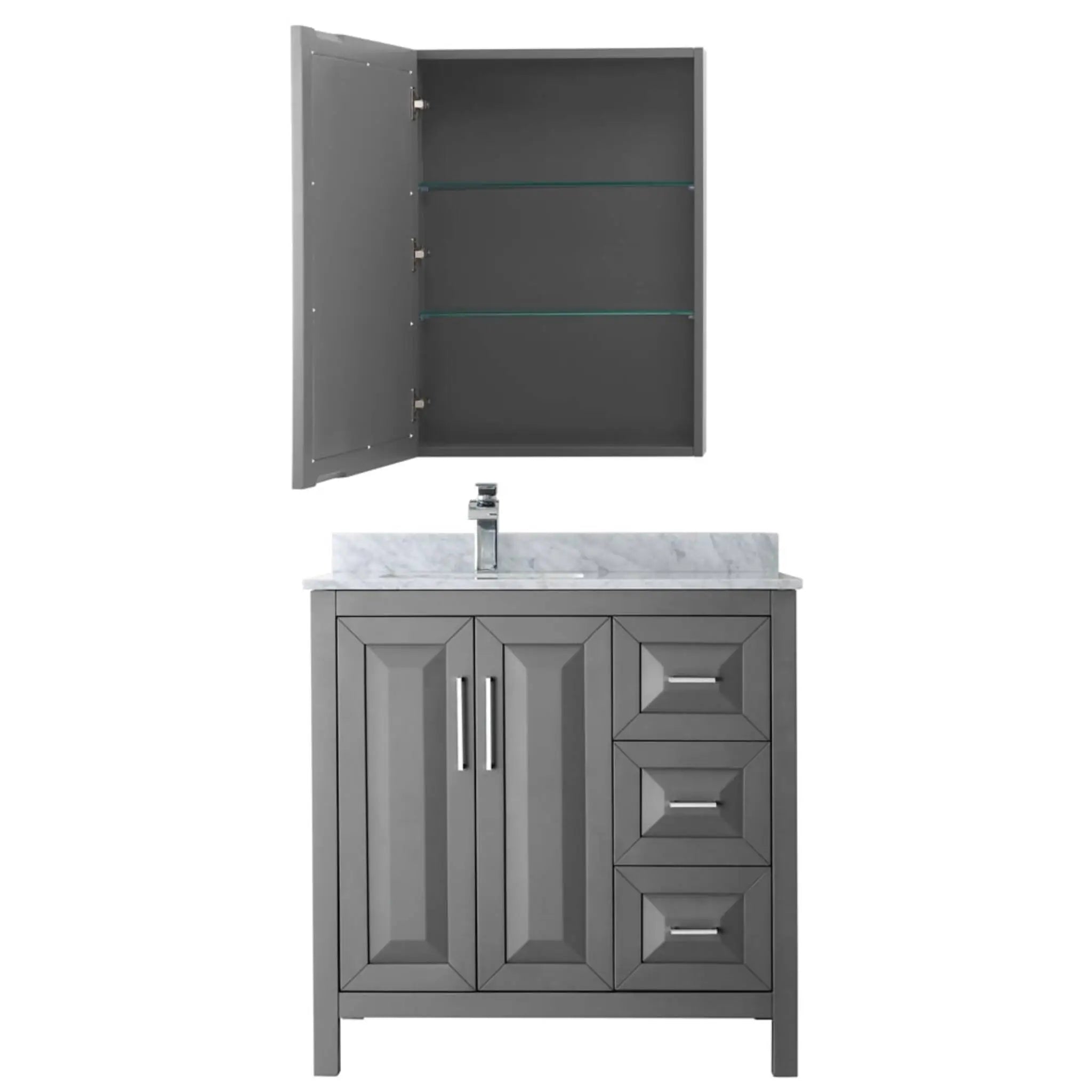 36" Daria Single Bathroom Vanity in Dark Gray with Polished Chrome Trim & Medicine Cabinet by Wyndham