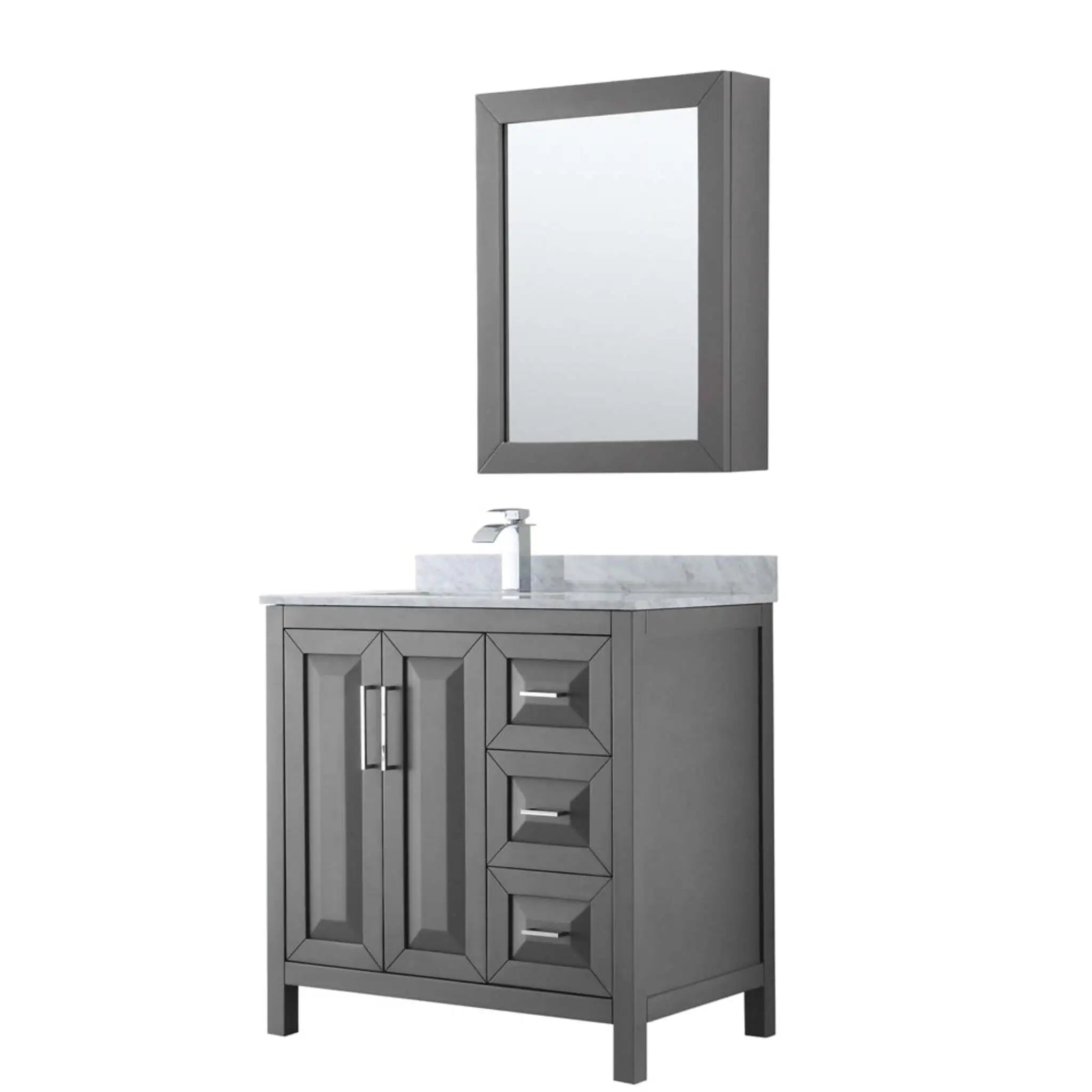 36" Daria Single Bathroom Vanity in Dark Gray with Polished Chrome Trim & Medicine Cabinet by Wyndham