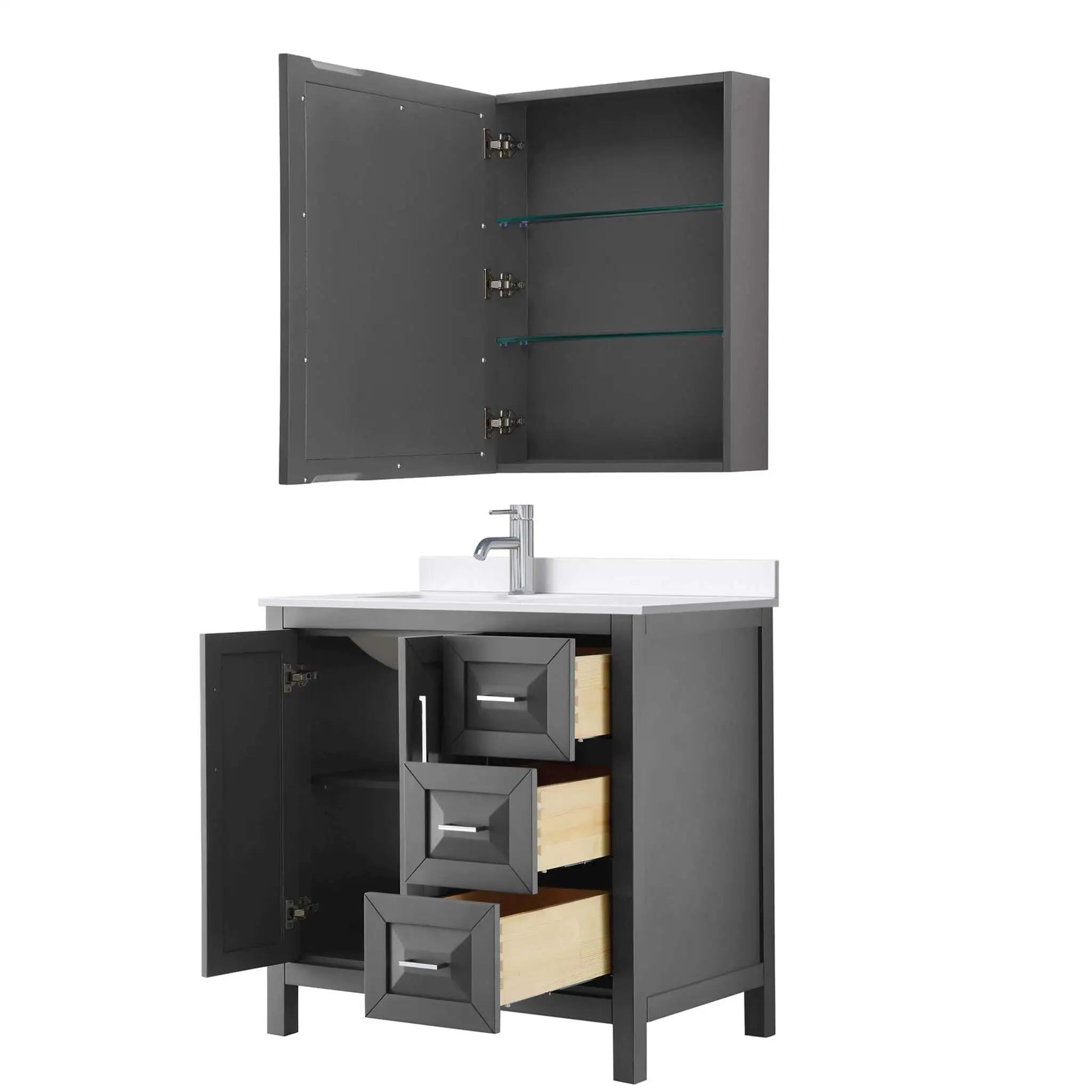 36" Daria Single Bathroom Vanity in Dark Gray with Polished Chrome Trim & Medicine Cabinet by Wyndham