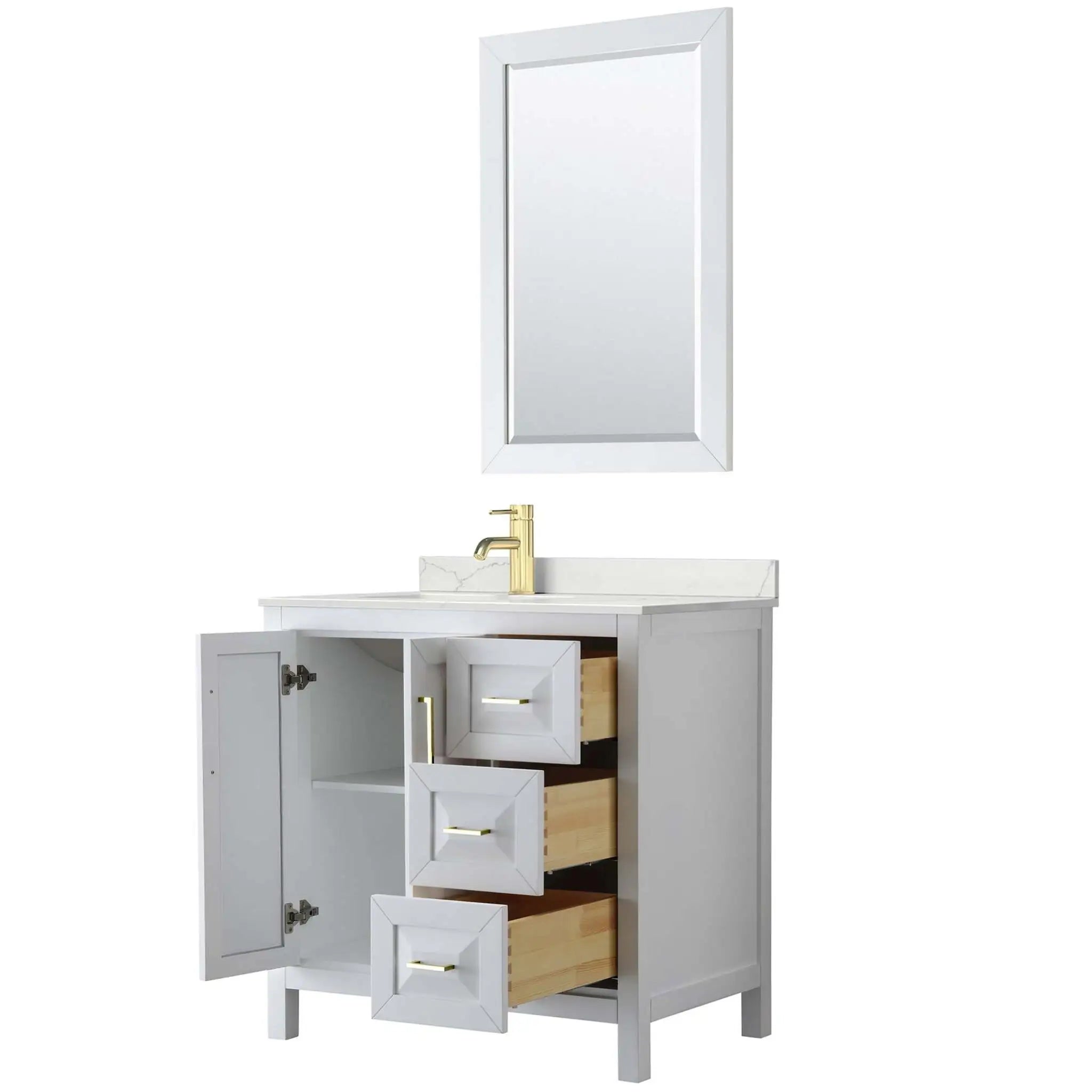 36" Daria Single Bathroom Vanity in White with Brushed Gold Trim & 24" Mirror by Wyndham