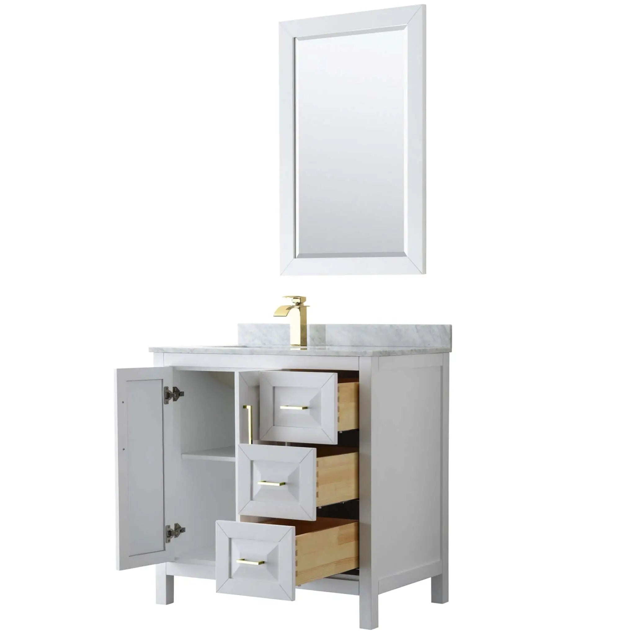 36" Daria Single Bathroom Vanity in White with Brushed Gold Trim & 24" Mirror by Wyndham