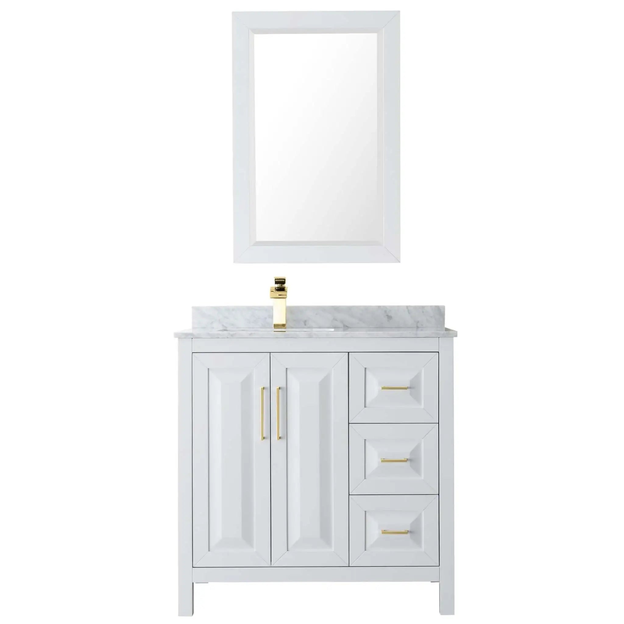 36" Daria Single Bathroom Vanity in White with Brushed Gold Trim & 24" Mirror by Wyndham
