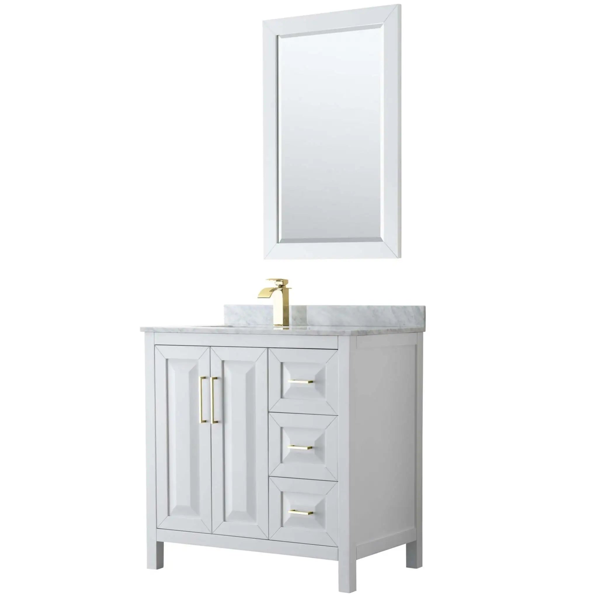 36" Daria Single Bathroom Vanity in White with Brushed Gold Trim & 24" Mirror by Wyndham
