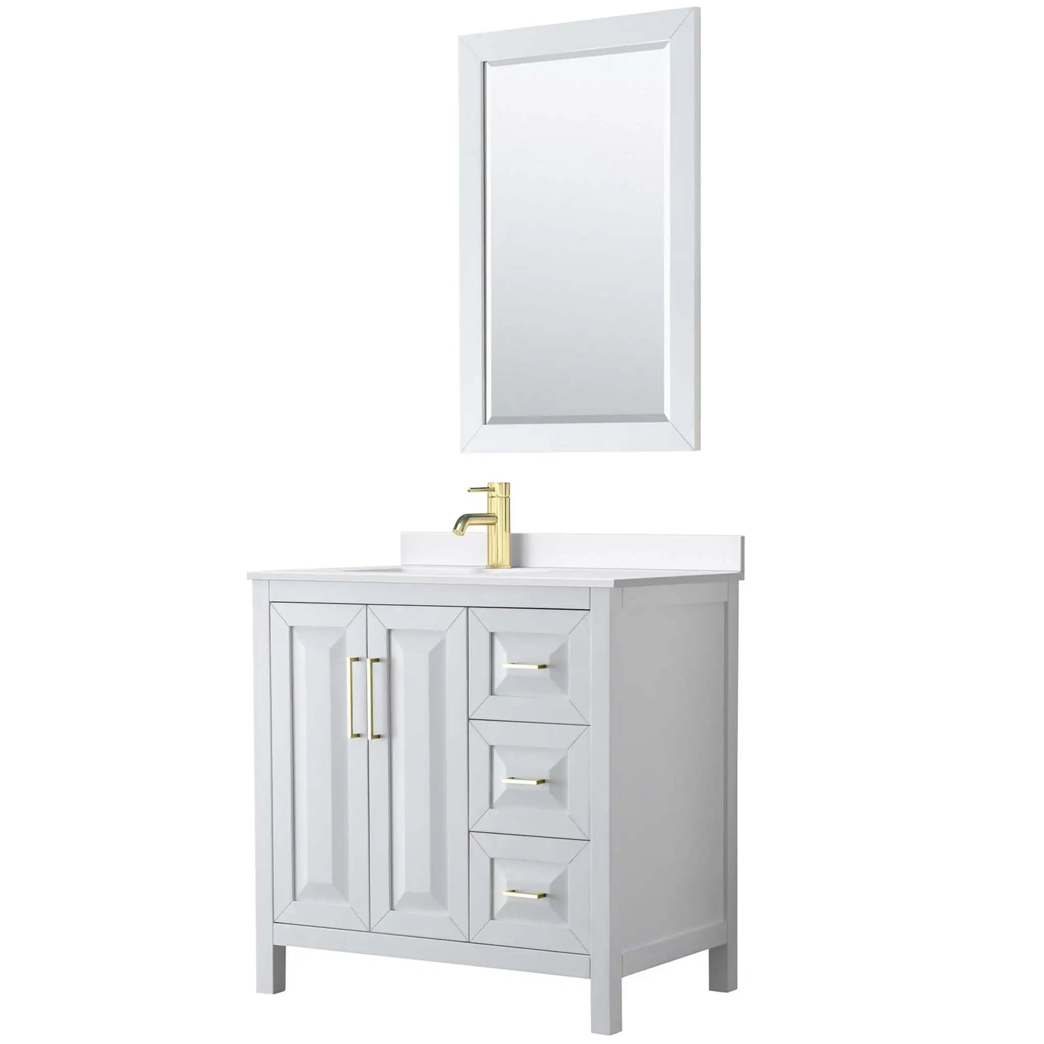 36" Daria Single Bathroom Vanity in White with Brushed Gold Trim & 24" Mirror by Wyndham
