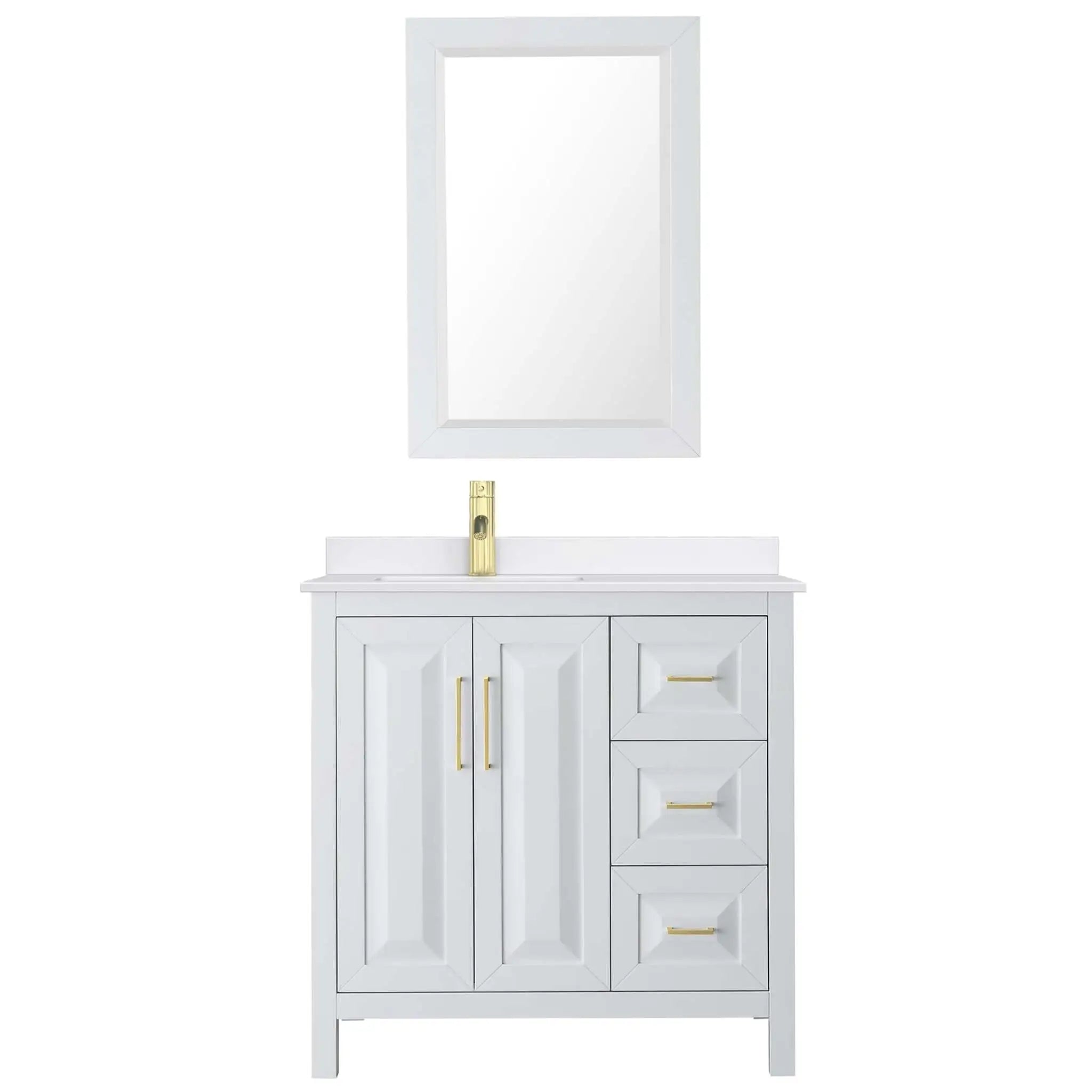 36" Daria Single Bathroom Vanity in White with Brushed Gold Trim & 24" Mirror by Wyndham