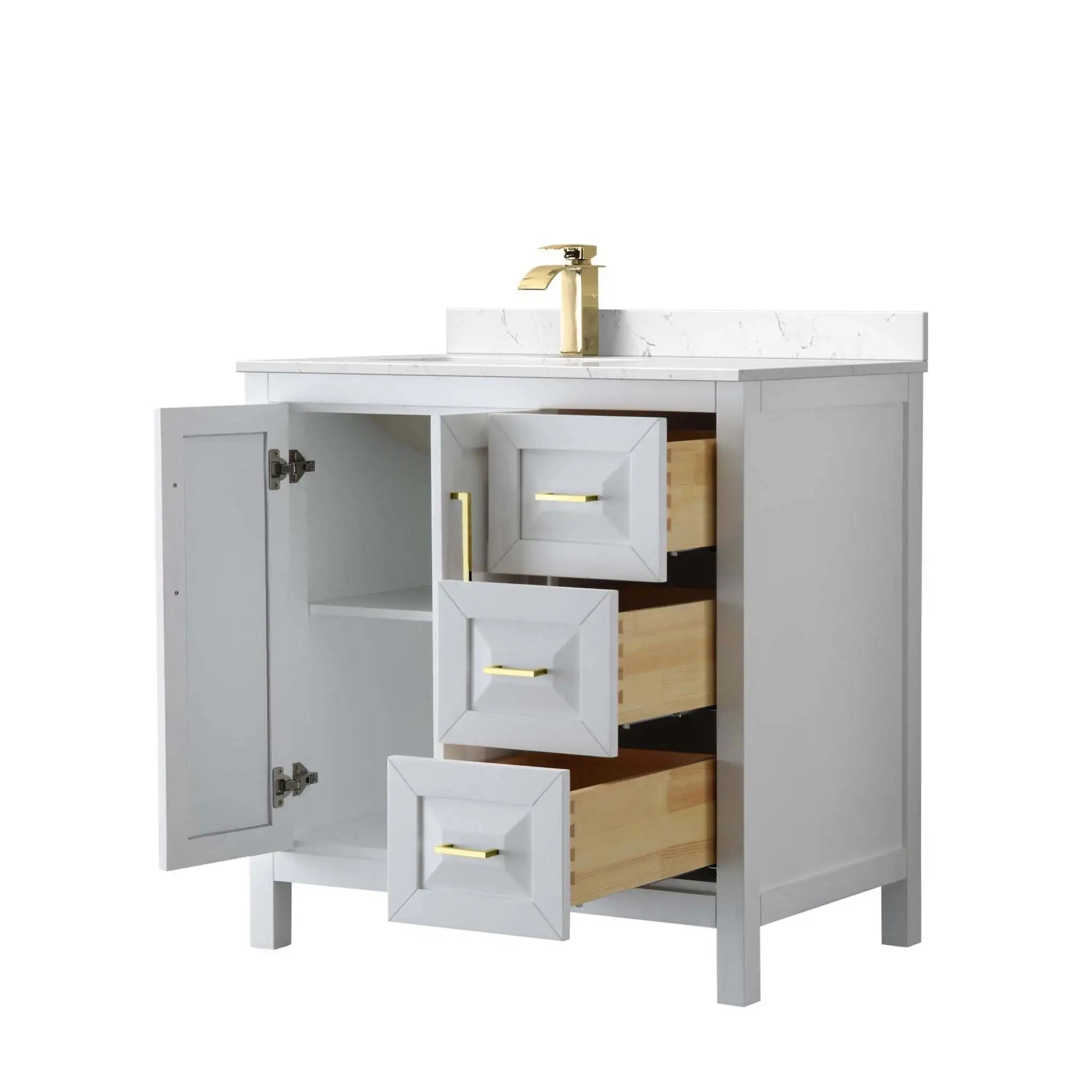 36" Daria Single Bathroom Vanity in White with Brushed Gold Trim by Wyndham