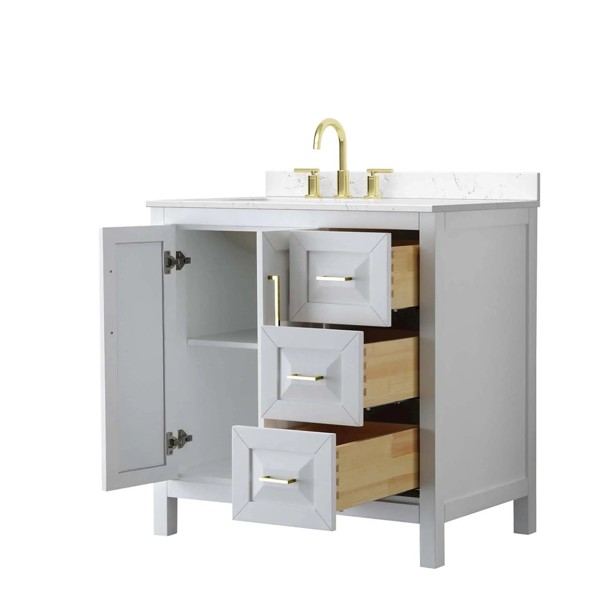36" Daria Single Bathroom Vanity in White with Brushed Gold Trim by Wyndham
