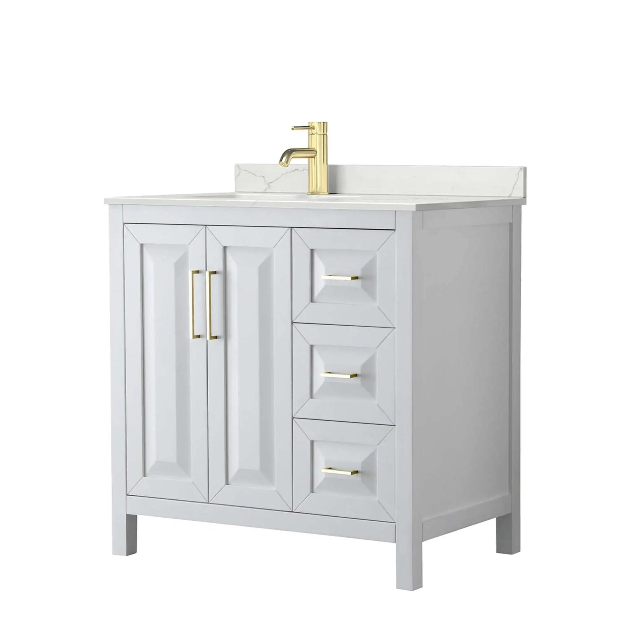 36" Daria Single Bathroom Vanity in White with Brushed Gold Trim by Wyndham