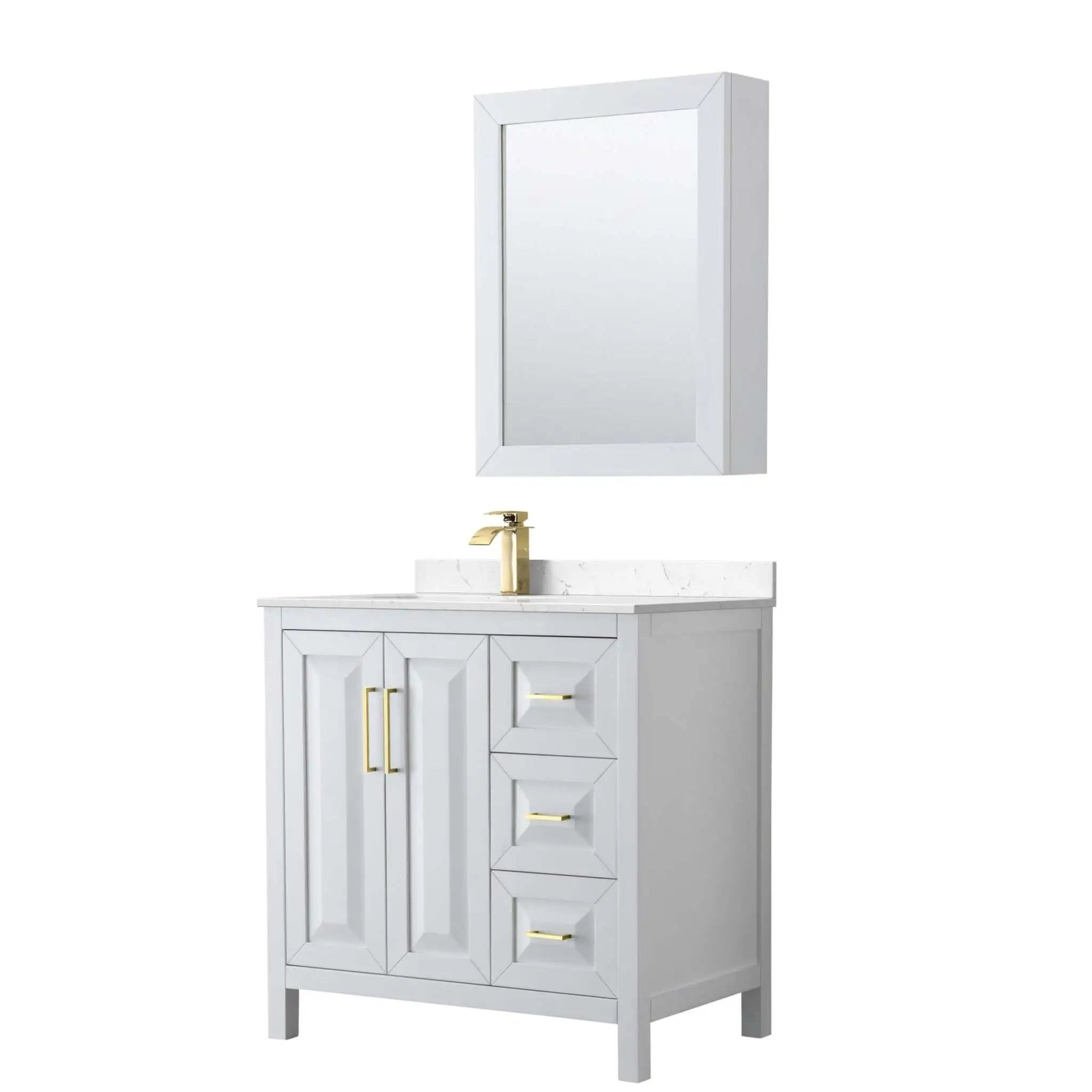 36" Daria Single Bathroom Vanity in White with Brushed Gold Trim & Medicine Cabinet by Wyndham