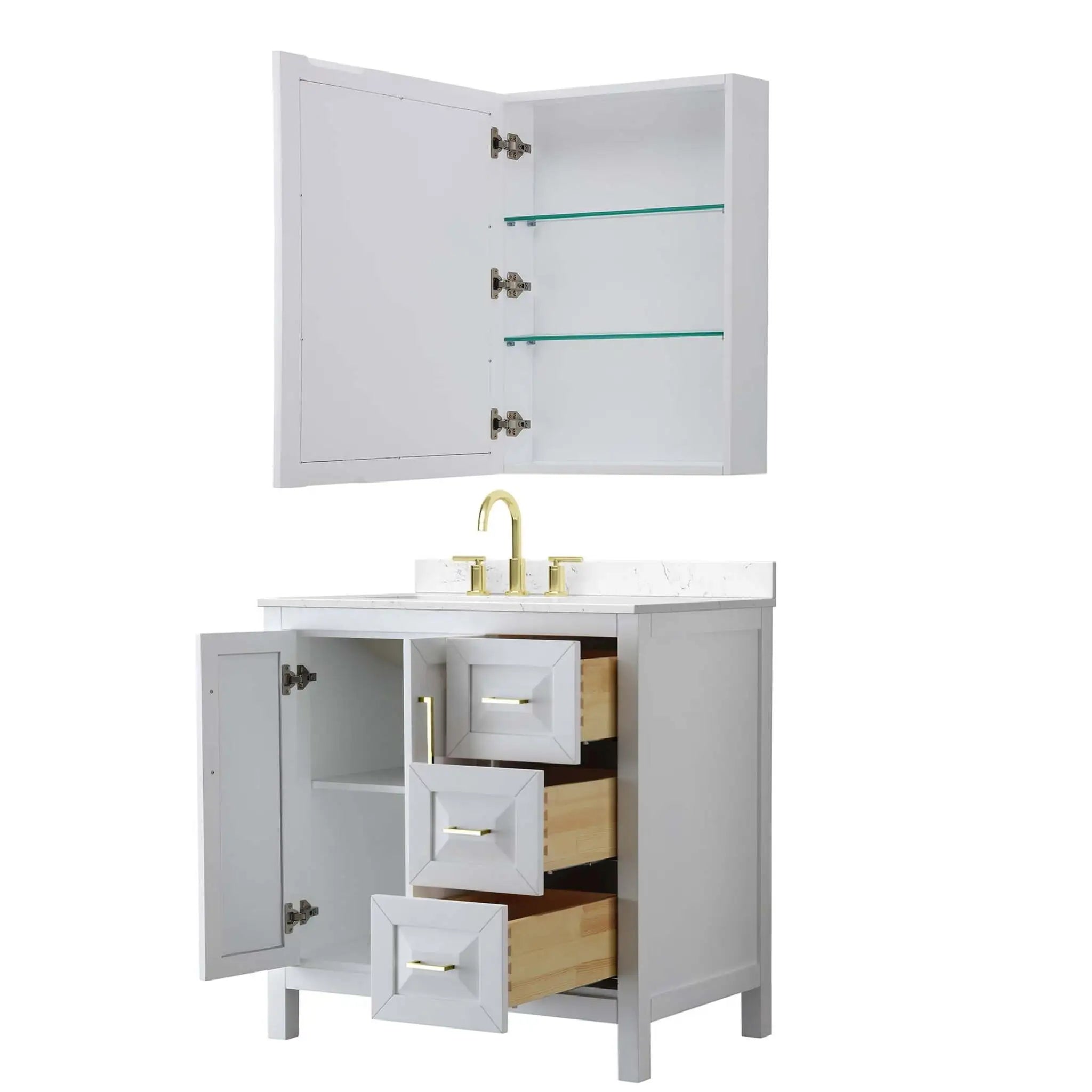 36" Daria Single Bathroom Vanity in White with Brushed Gold Trim & Medicine Cabinet by Wyndham