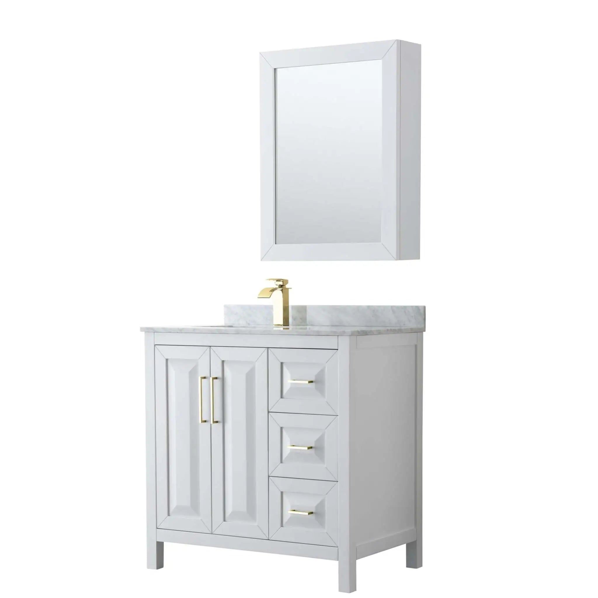 36" Daria Single Bathroom Vanity in White with Brushed Gold Trim & Medicine Cabinet by Wyndham