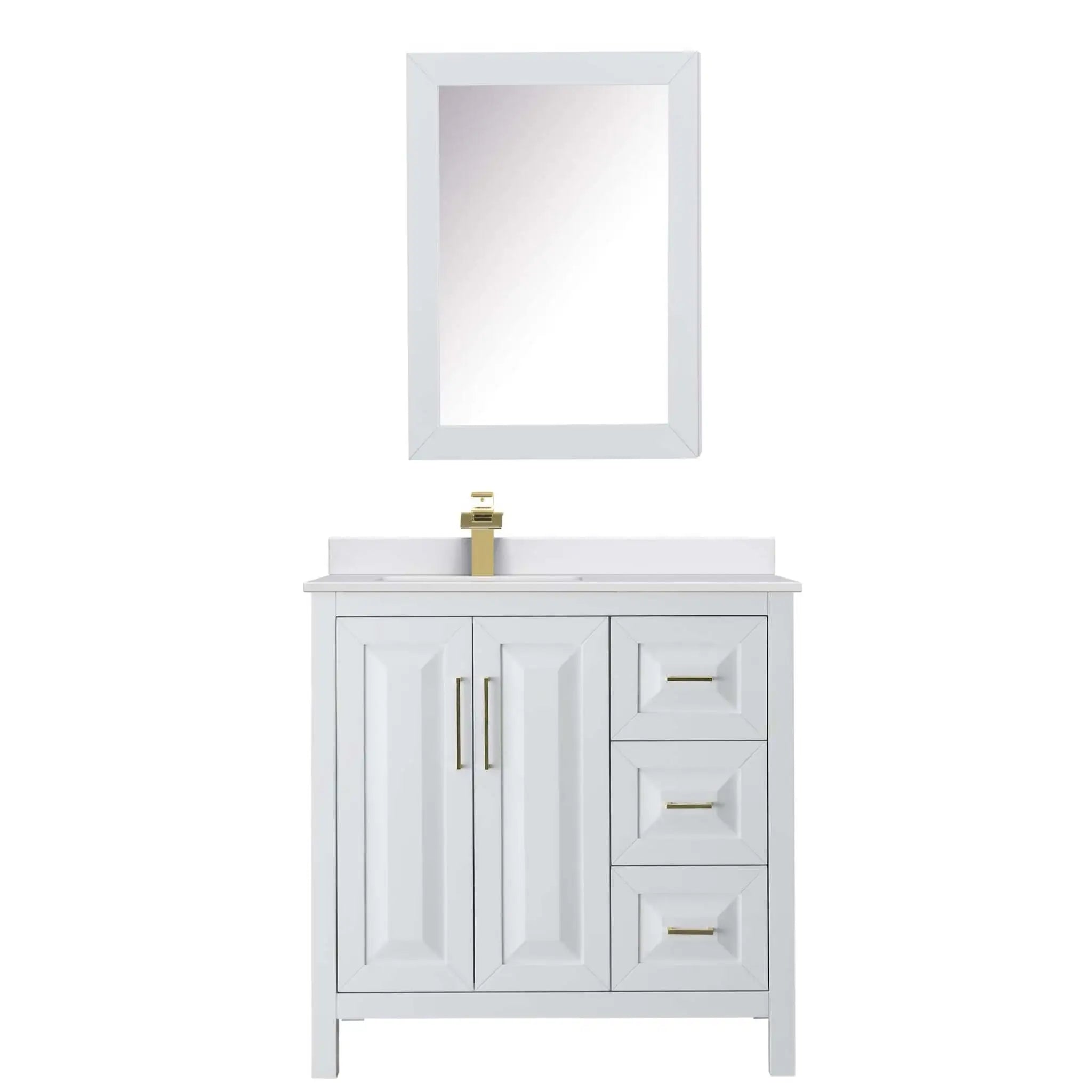36" Daria Single Bathroom Vanity in White with Brushed Gold Trim & Medicine Cabinet by Wyndham