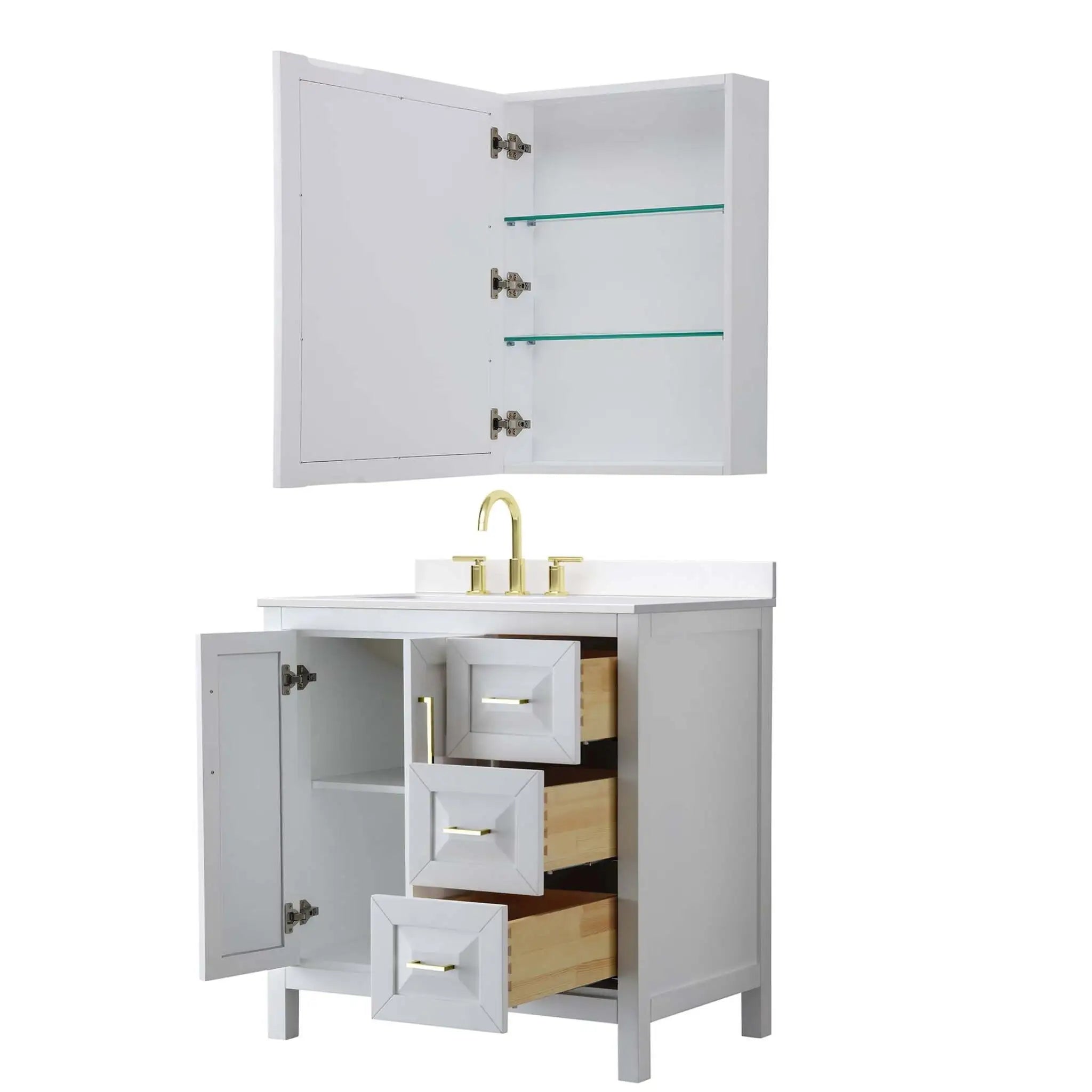 36" Daria Single Bathroom Vanity in White with Brushed Gold Trim & Medicine Cabinet by Wyndham