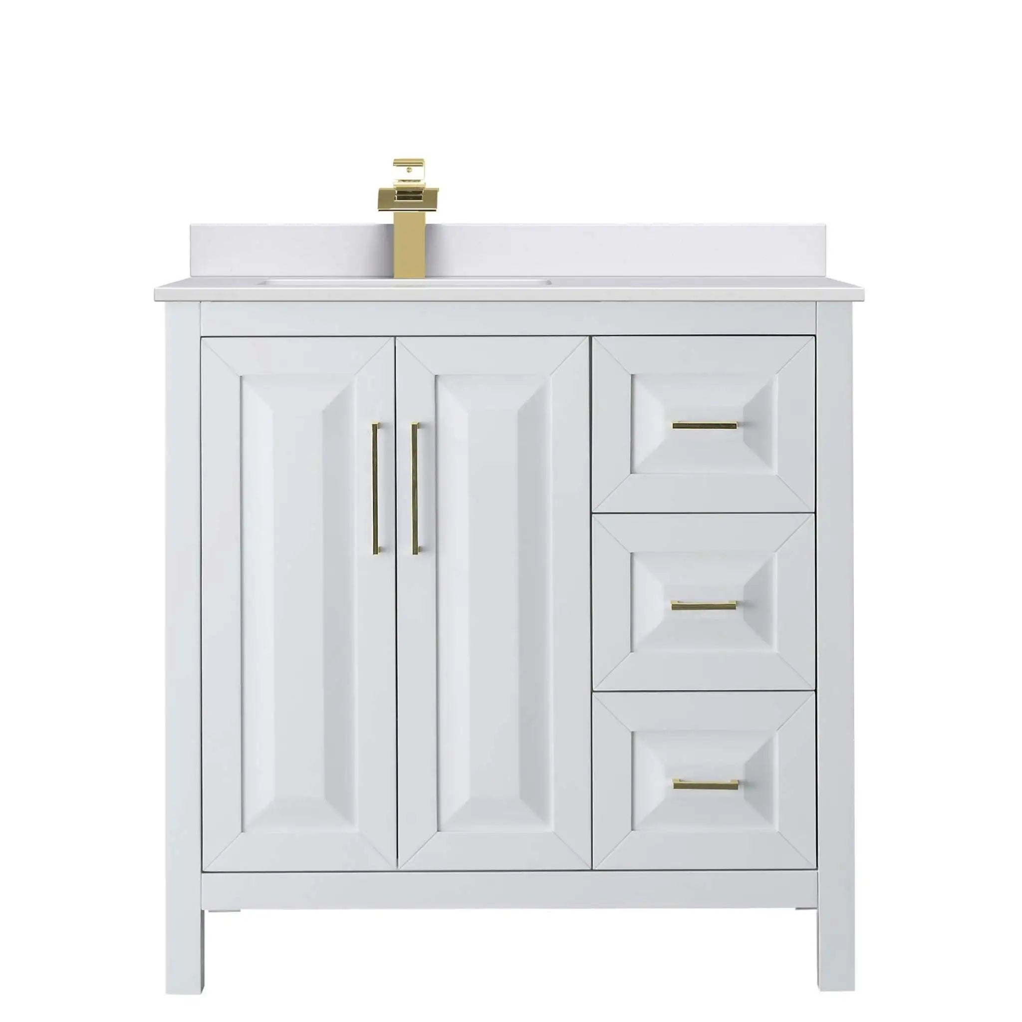 36" Daria Single Bathroom Vanity in White with Brushed Gold Trim by Wyndham