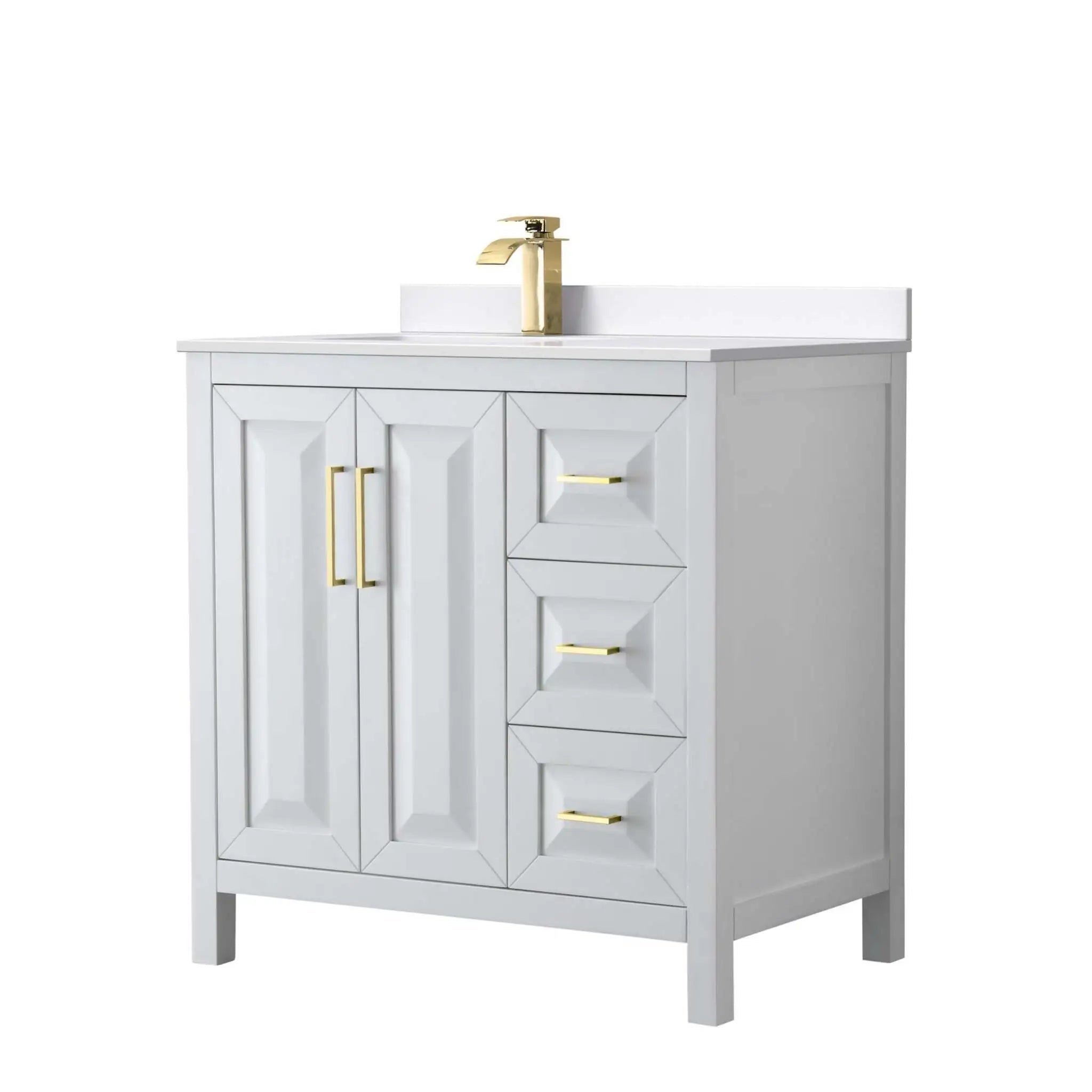 36" Daria Single Bathroom Vanity in White with Brushed Gold Trim by Wyndham