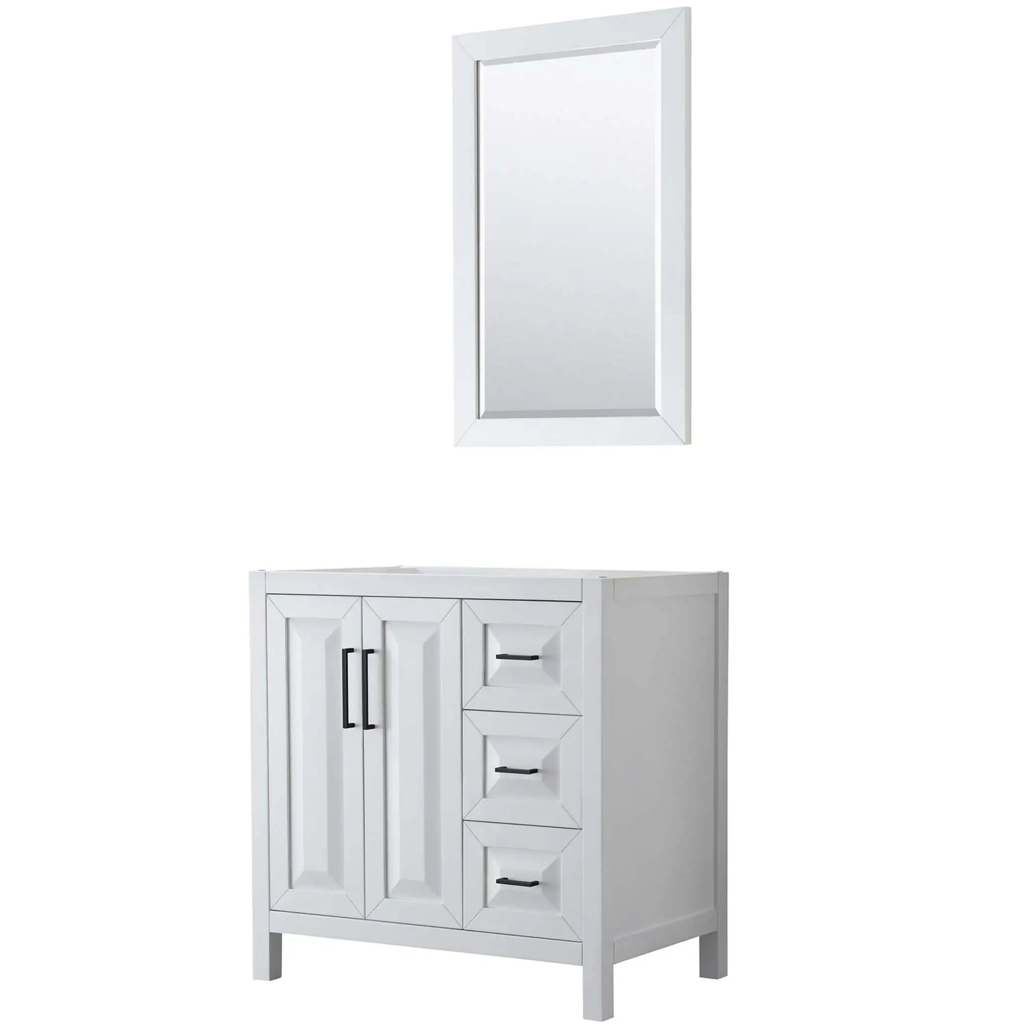 36" Daria Single Bathroom Vanity in White with Matte Black Trim & 24" Mirror by Wyndham