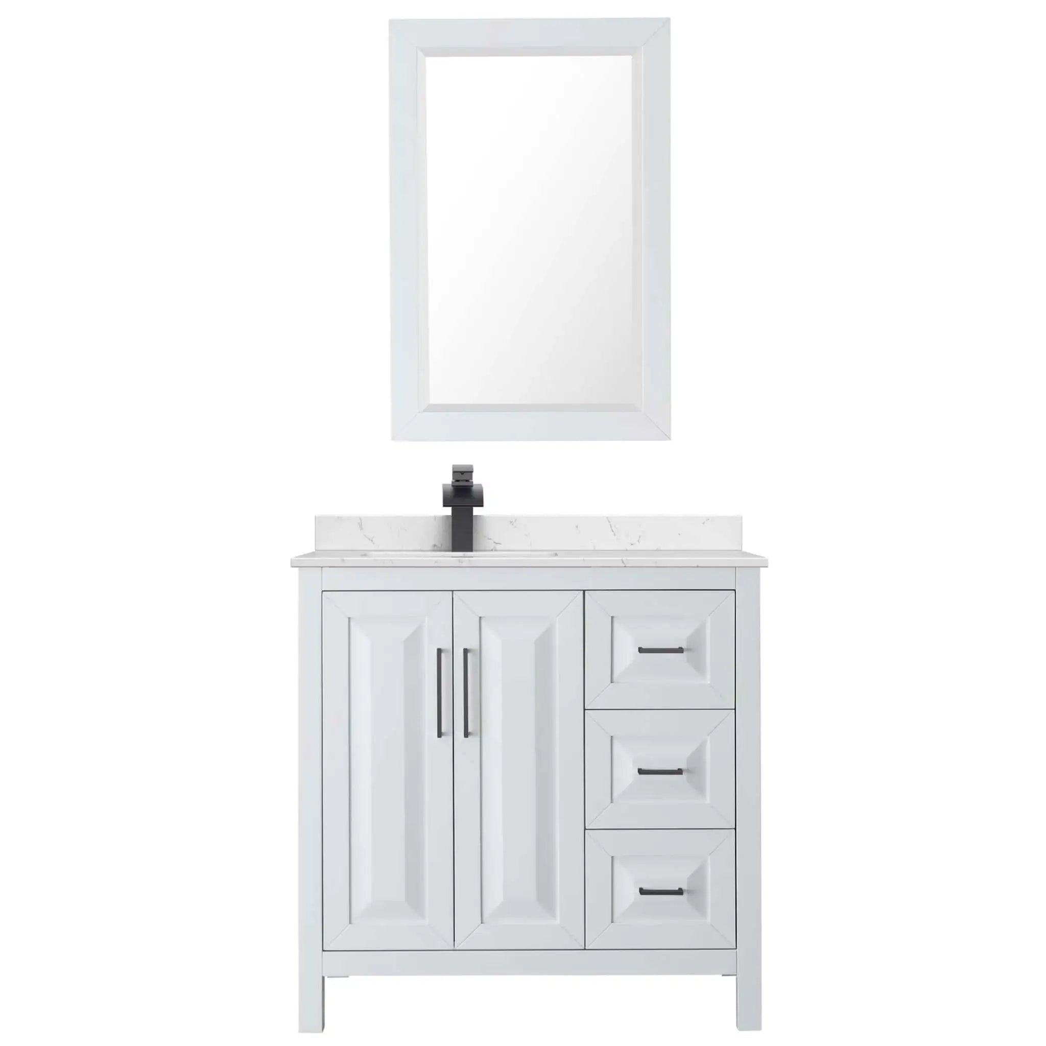 36" Daria Single Bathroom Vanity in White with Matte Black Trim & 24" Mirror by Wyndham