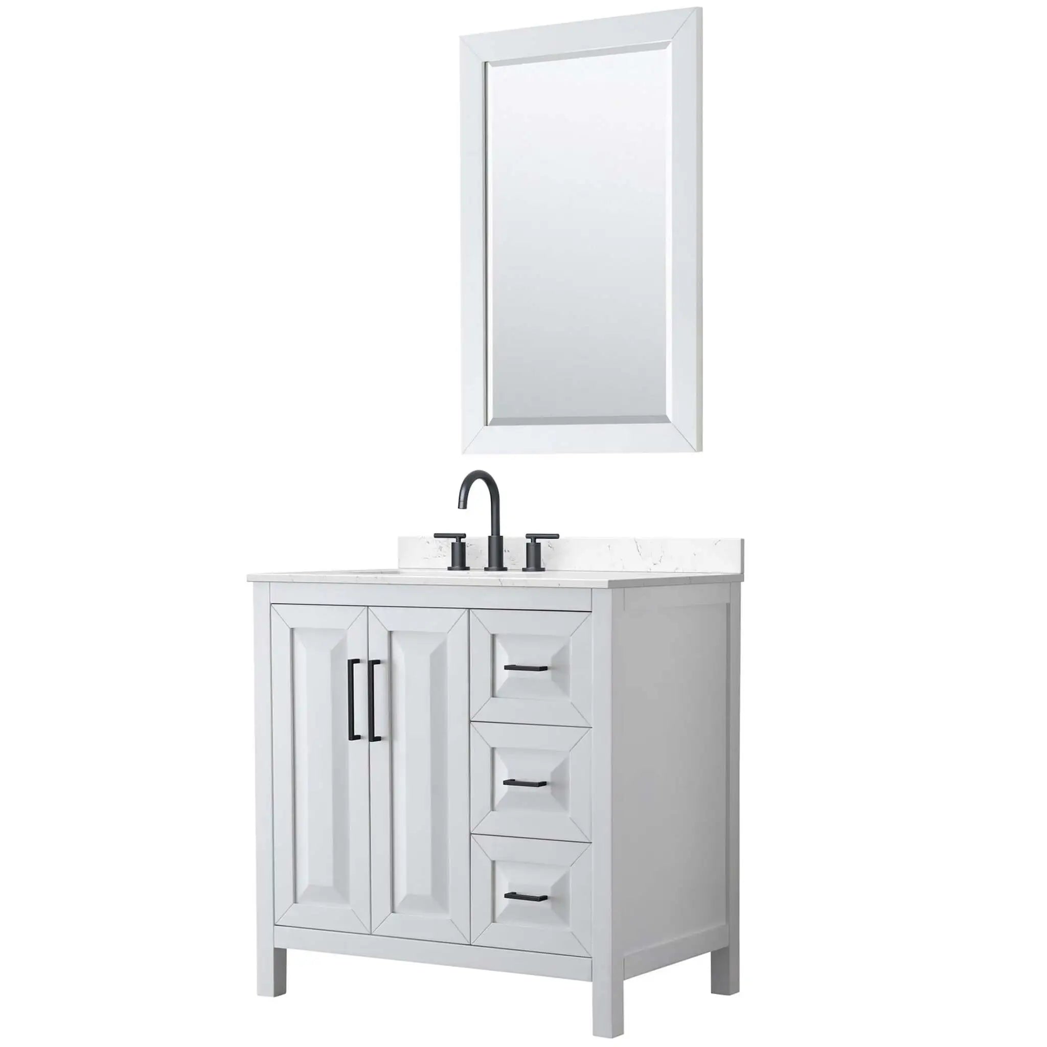 36" Daria Single Bathroom Vanity in White with Matte Black Trim & 24" Mirror by Wyndham