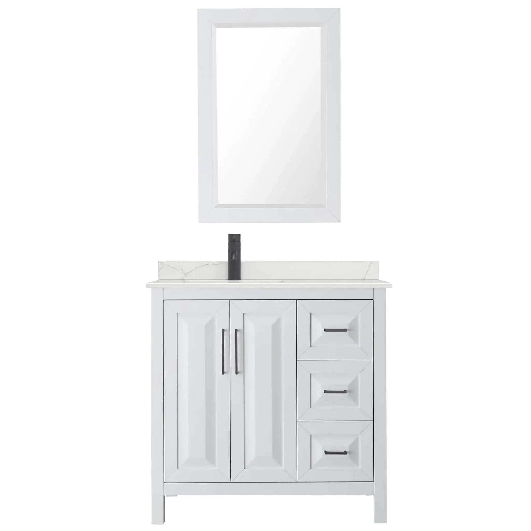 36" Daria Single Bathroom Vanity in White with Matte Black Trim & 24" Mirror by Wyndham