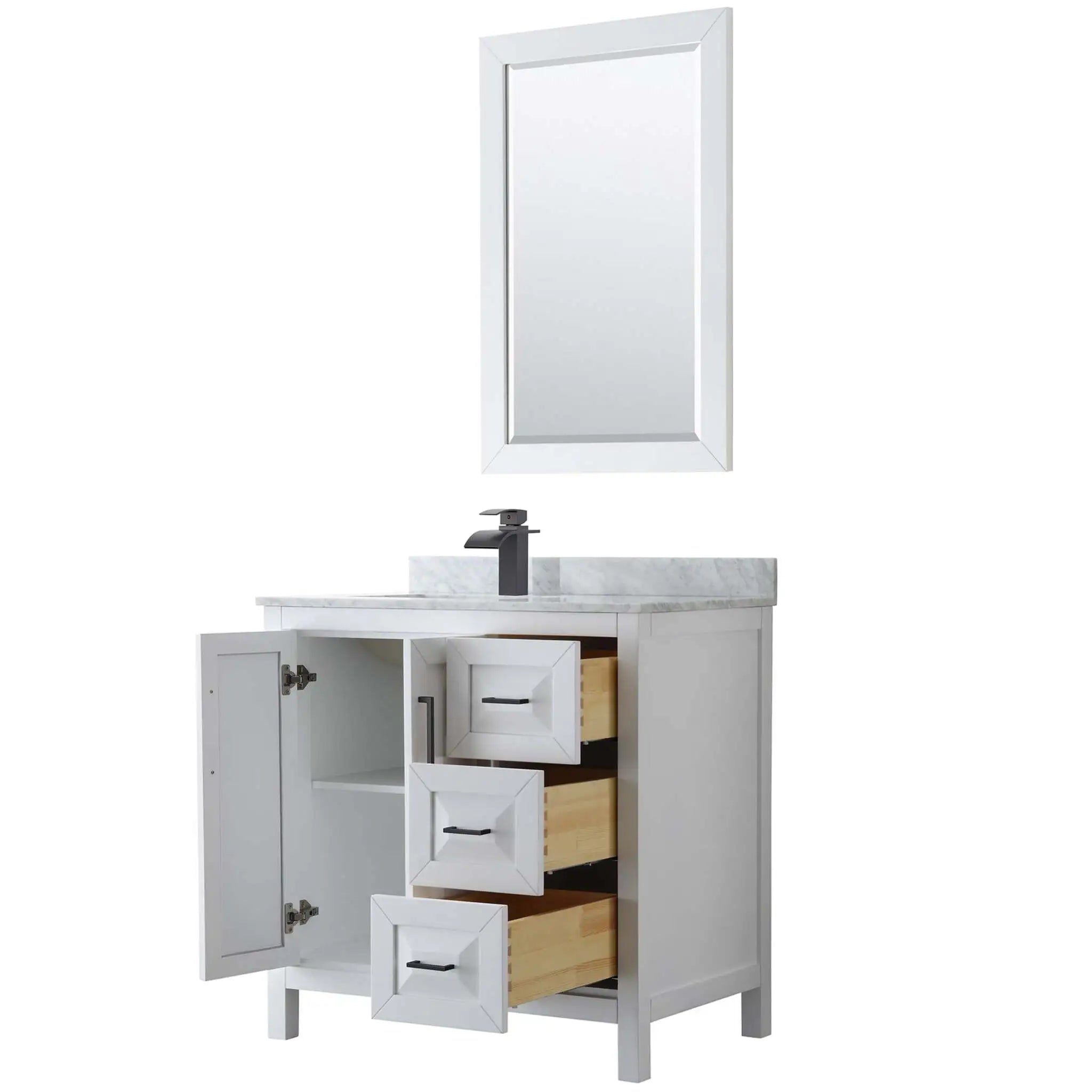 36" Daria Single Bathroom Vanity in White with Matte Black Trim & 24" Mirror by Wyndham