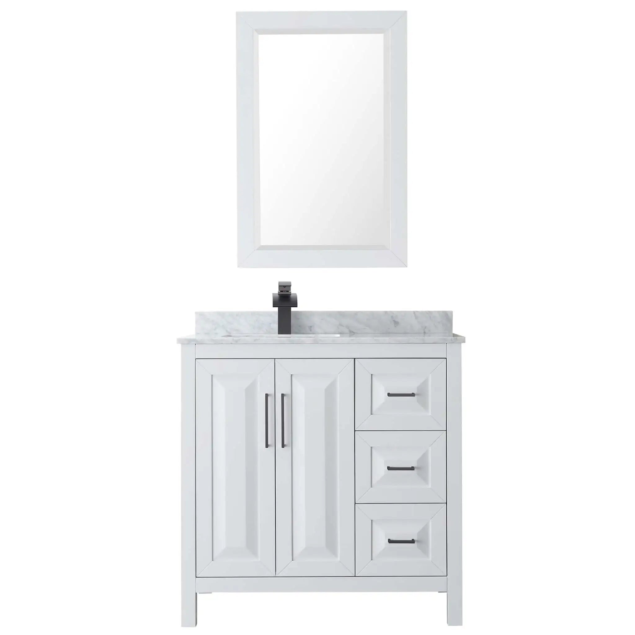 36" Daria Single Bathroom Vanity in White with Matte Black Trim & 24" Mirror by Wyndham
