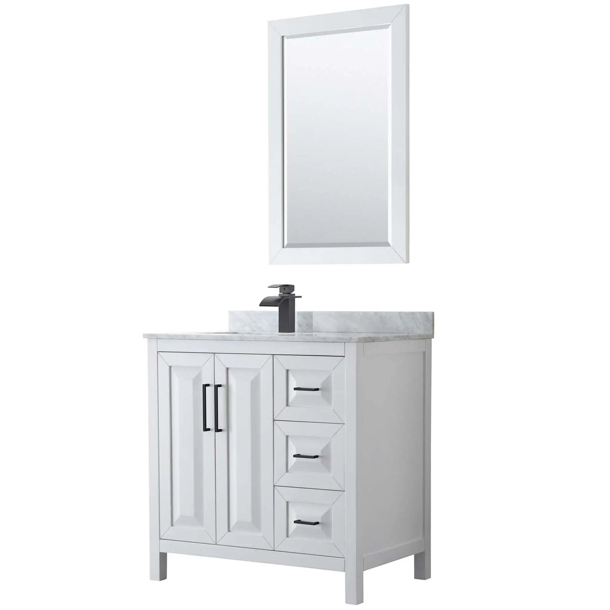36" Daria Single Bathroom Vanity in White with Matte Black Trim & 24" Mirror by Wyndham