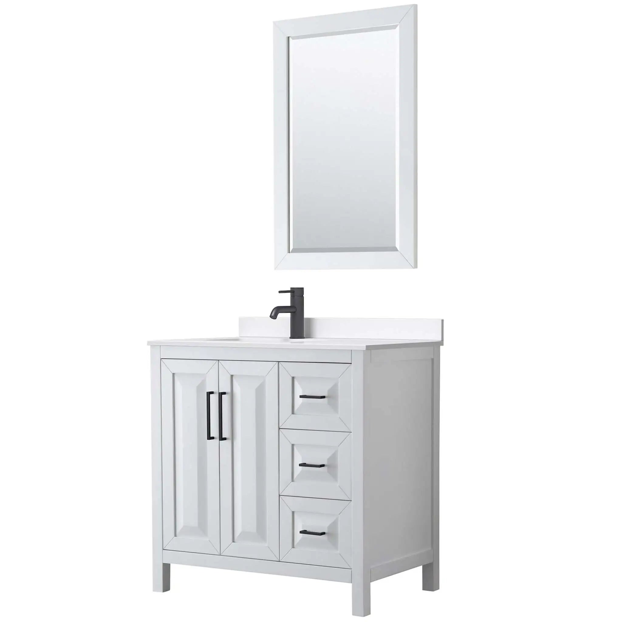 36" Daria Single Bathroom Vanity in White with Matte Black Trim & 24" Mirror by Wyndham