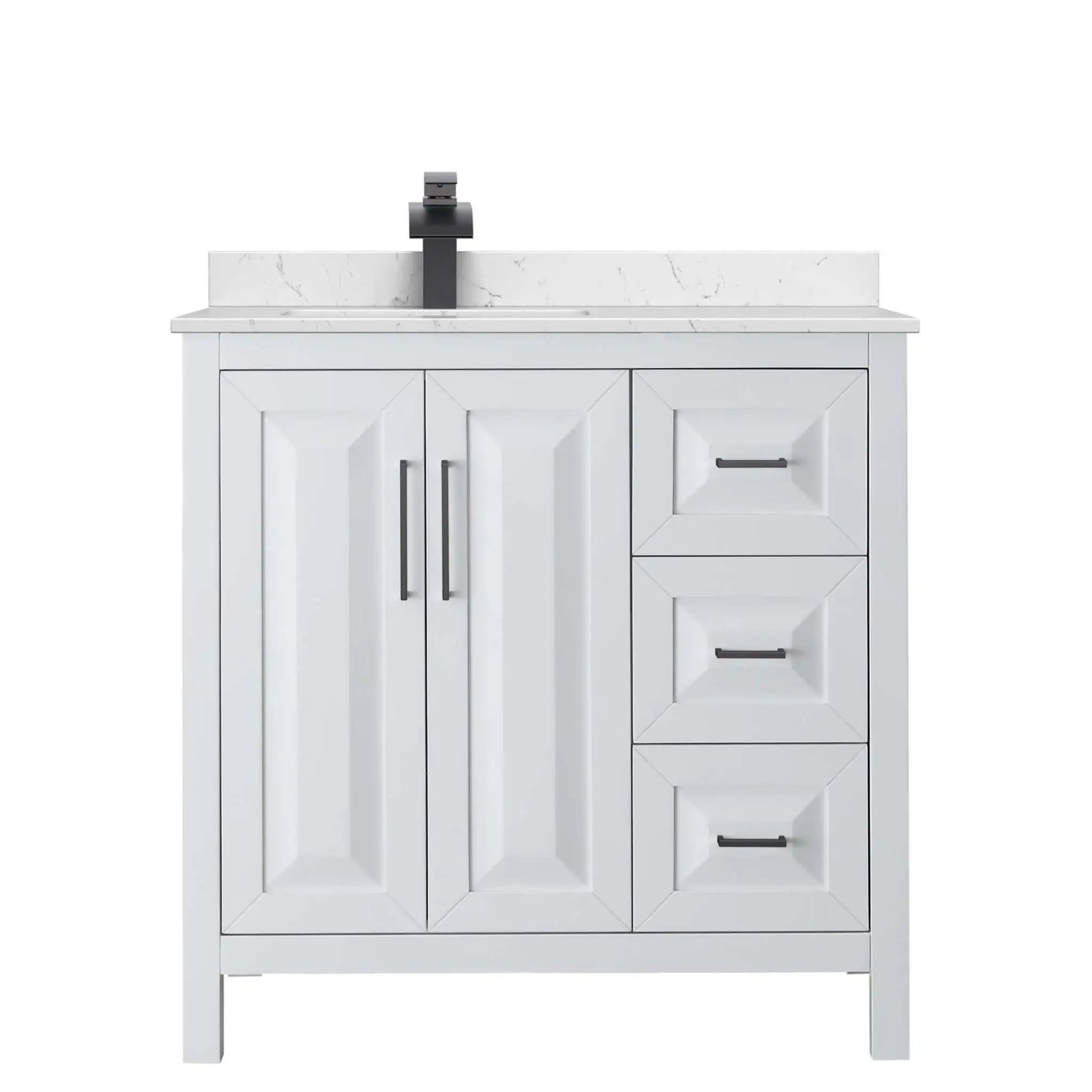 36" Daria Single Bathroom Vanity in White with Matte Black Trim by Wyndham