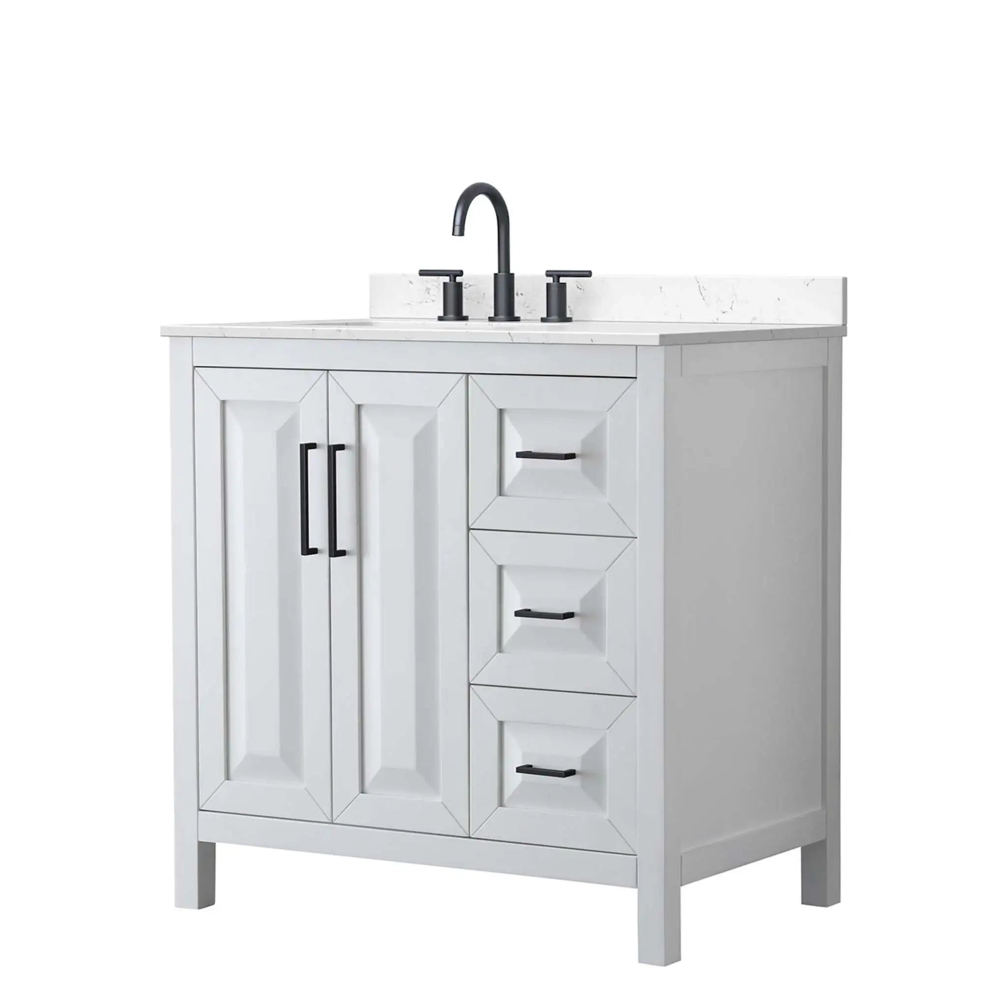 36" Daria Single Bathroom Vanity in White with Matte Black Trim by Wyndham
