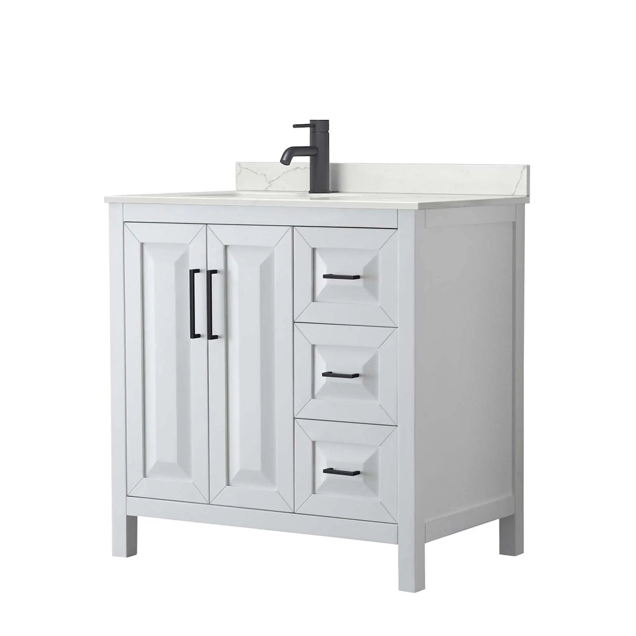 36" Daria Single Bathroom Vanity in White with Matte Black Trim by Wyndham