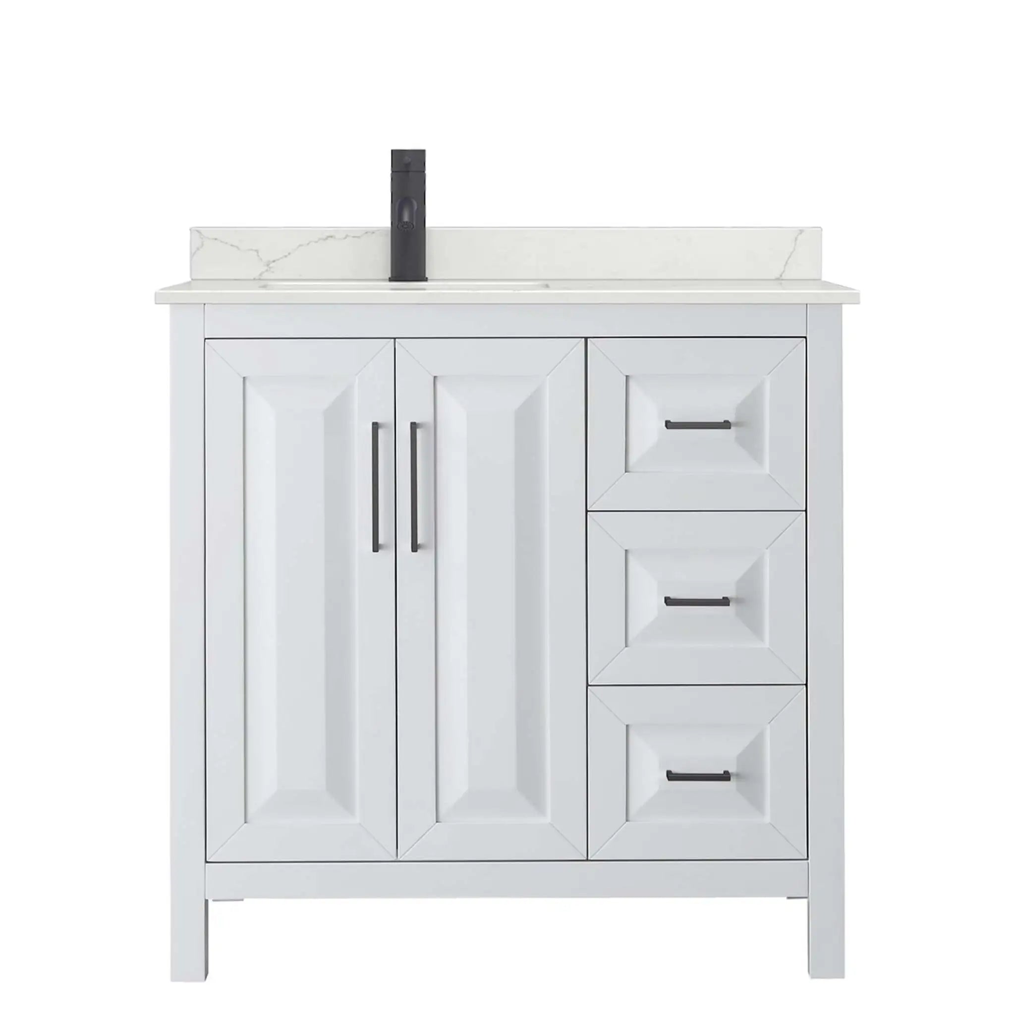 36" Daria Single Bathroom Vanity in White with Matte Black Trim by Wyndham