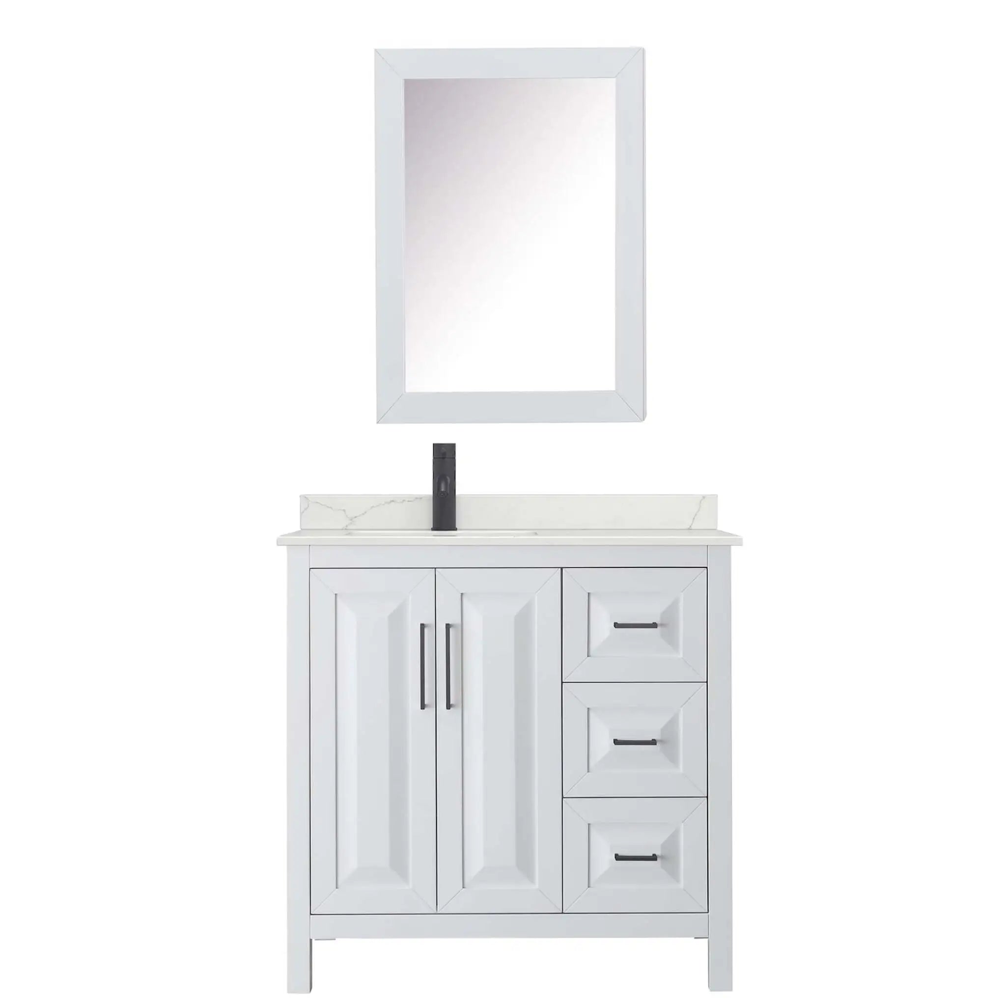 36" Daria Single Bathroom Vanity in White with Matte Black Trim & Medicine Cabinet by Wyndham