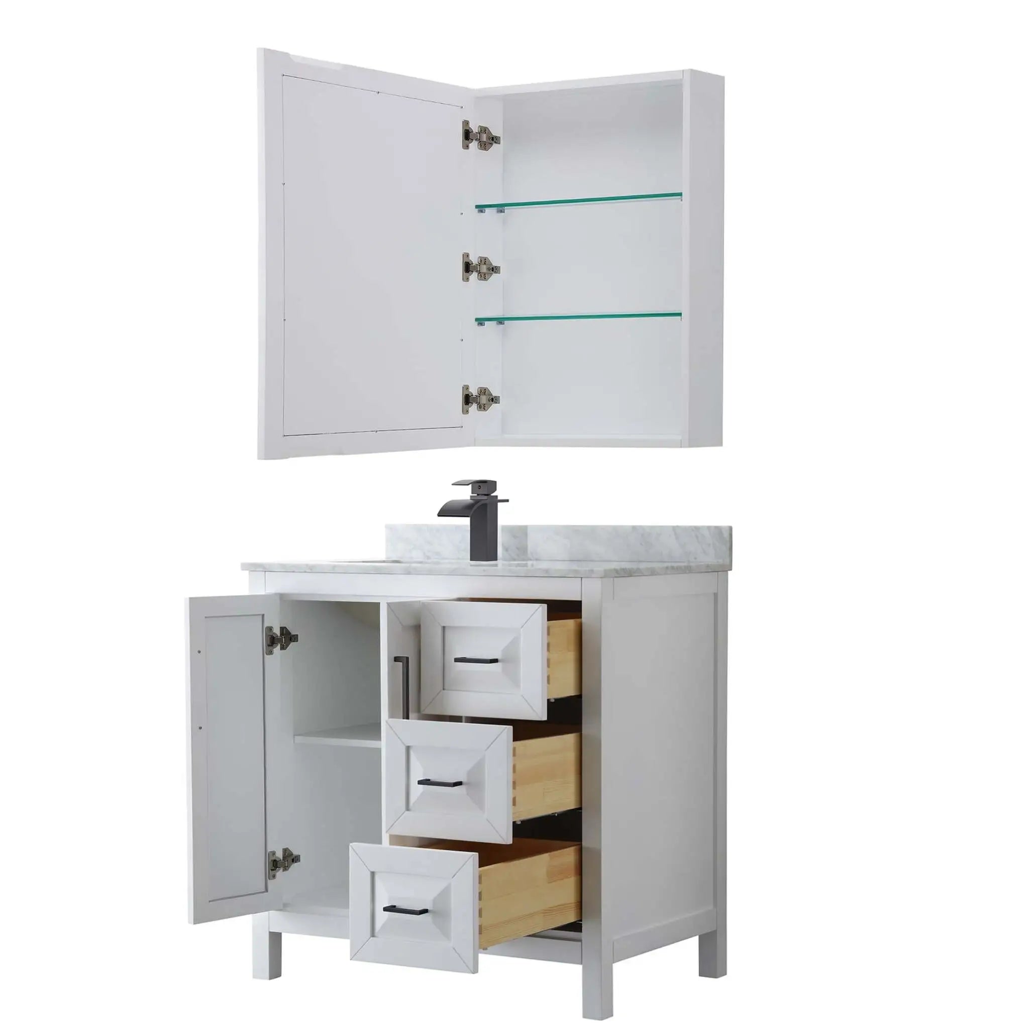 36" Daria Single Bathroom Vanity in White with Matte Black Trim & Medicine Cabinet by Wyndham