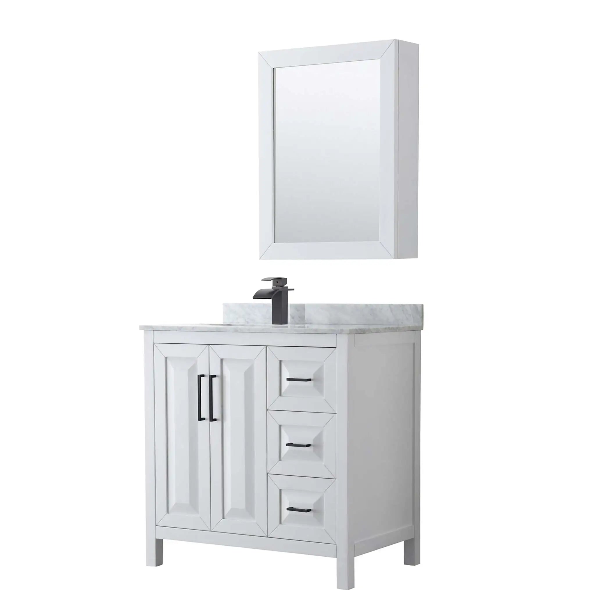 36" Daria Single Bathroom Vanity in White with Matte Black Trim & Medicine Cabinet by Wyndham