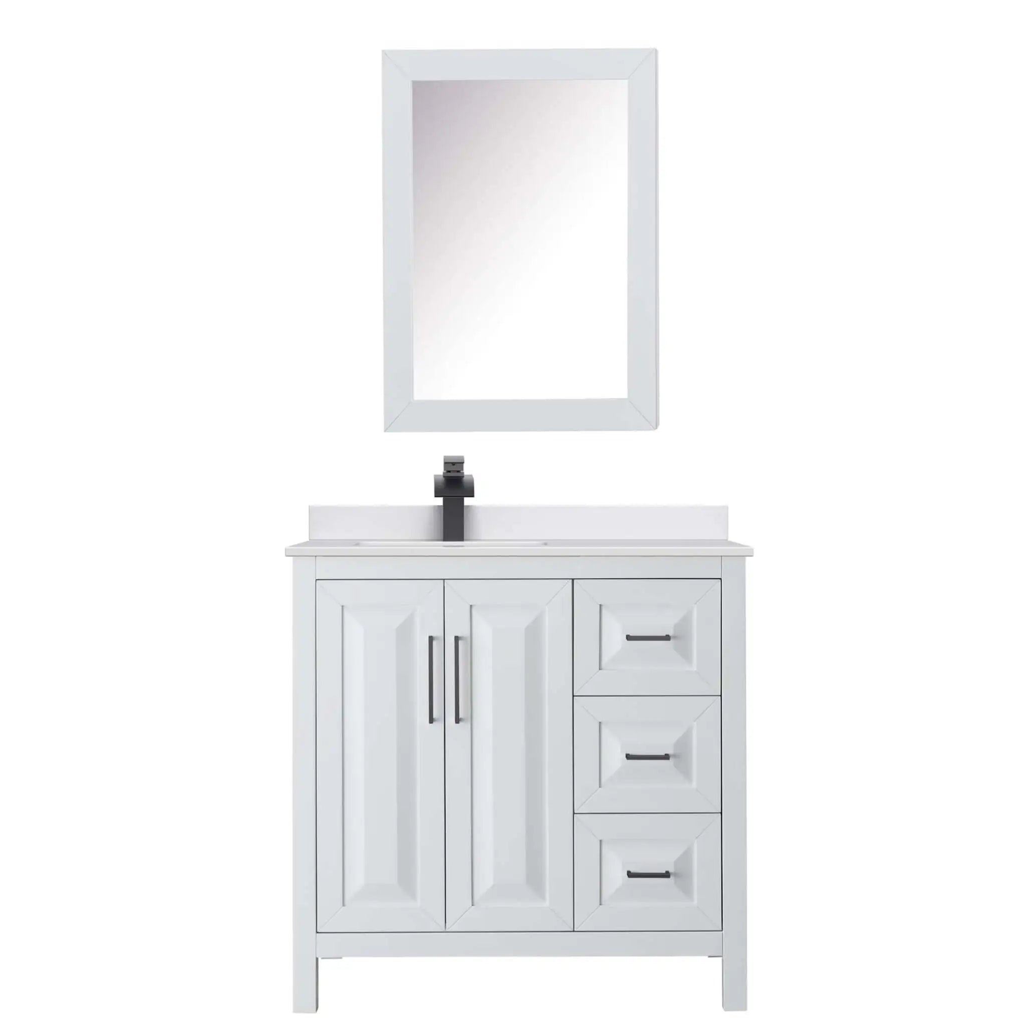 36" Daria Single Bathroom Vanity in White with Matte Black Trim & Medicine Cabinet by Wyndham