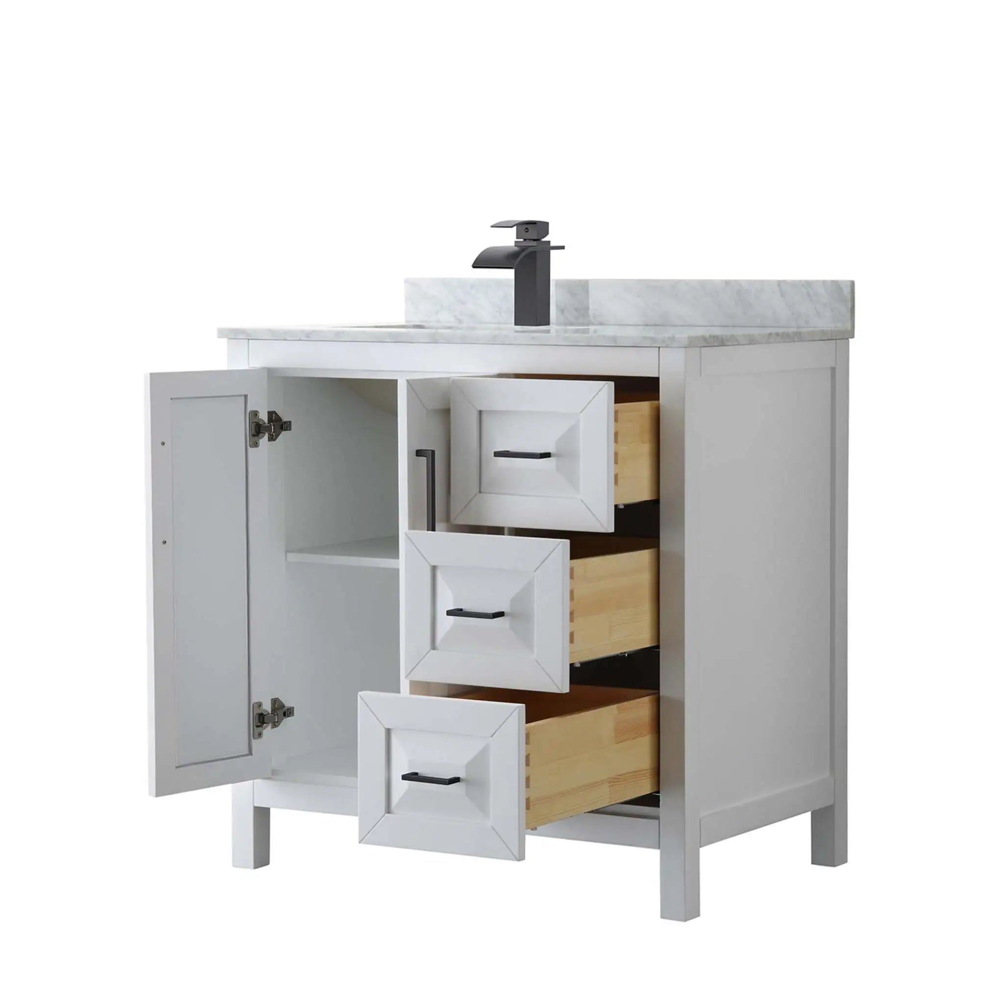 36" Daria Single Bathroom Vanity in White with Matte Black Trim by Wyndham