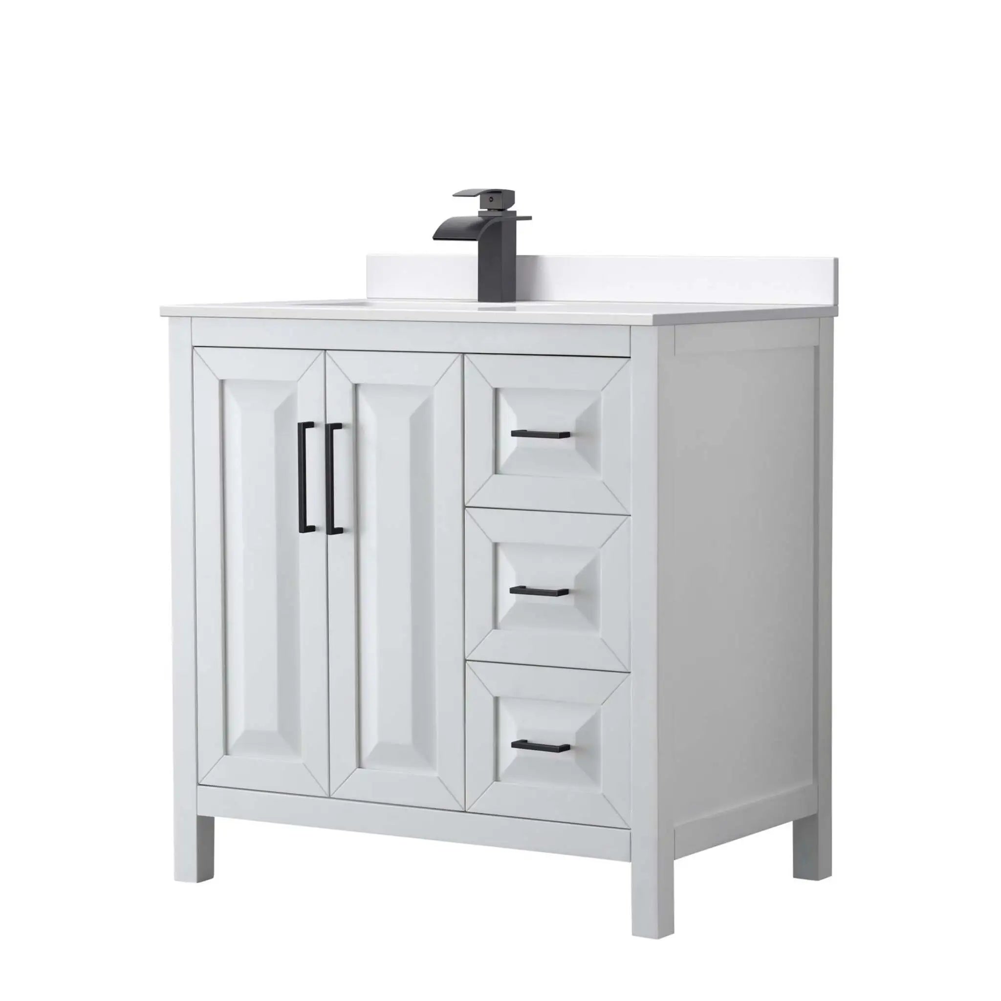 36" Daria Single Bathroom Vanity in White with Matte Black Trim by Wyndham
