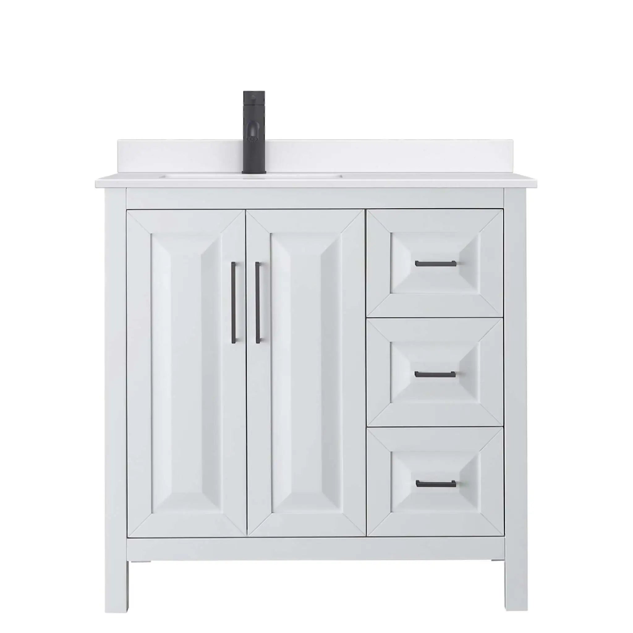 36" Daria Single Bathroom Vanity in White with Matte Black Trim by Wyndham