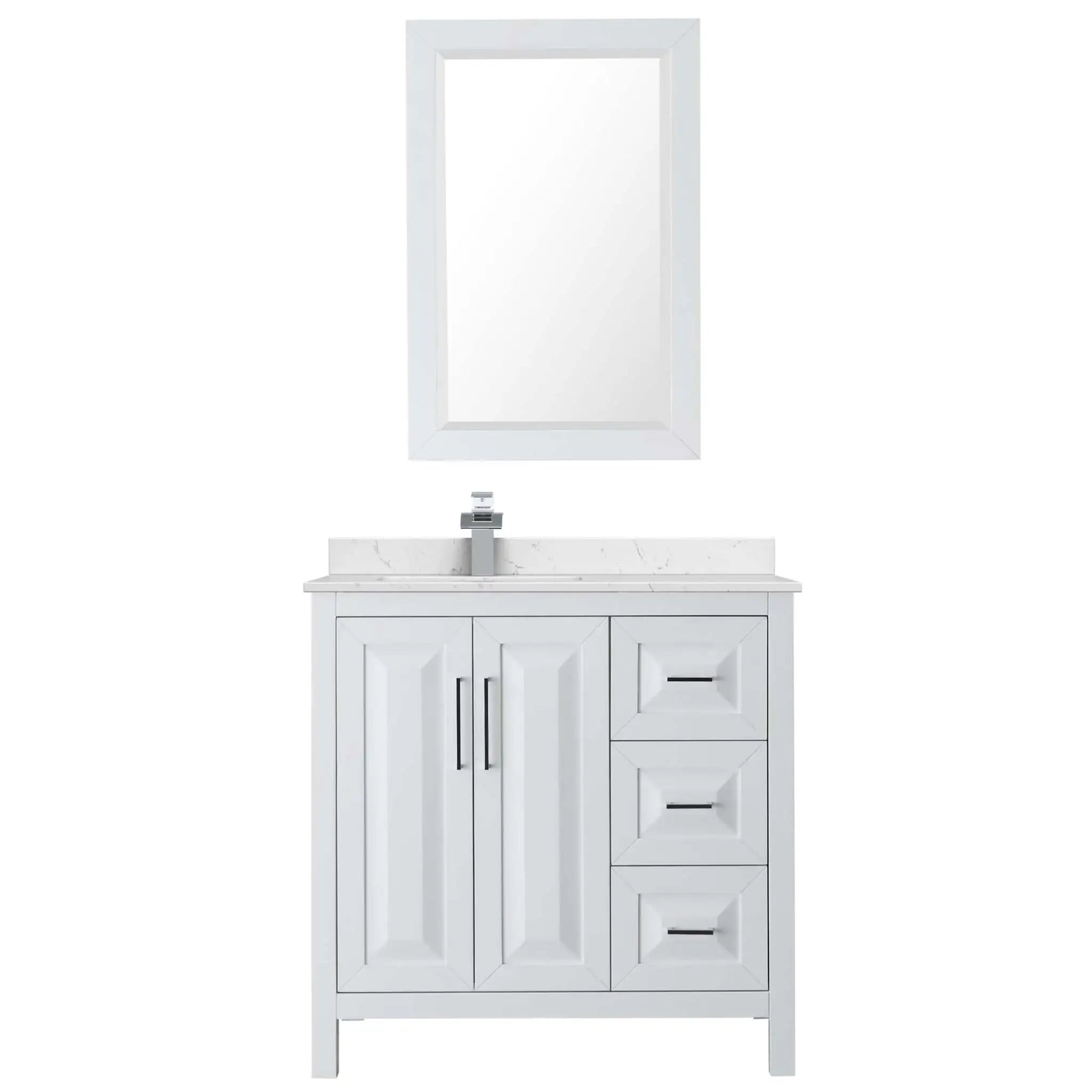 36" Daria Single Bathroom Vanity in White with Polished Chrome Trim & 24" Mirror by Wyndham