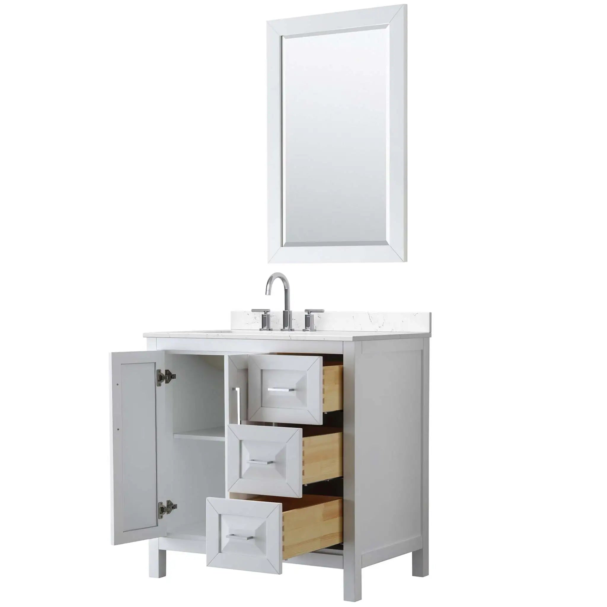 36" Daria Single Bathroom Vanity in White with Polished Chrome Trim & 24" Mirror by Wyndham