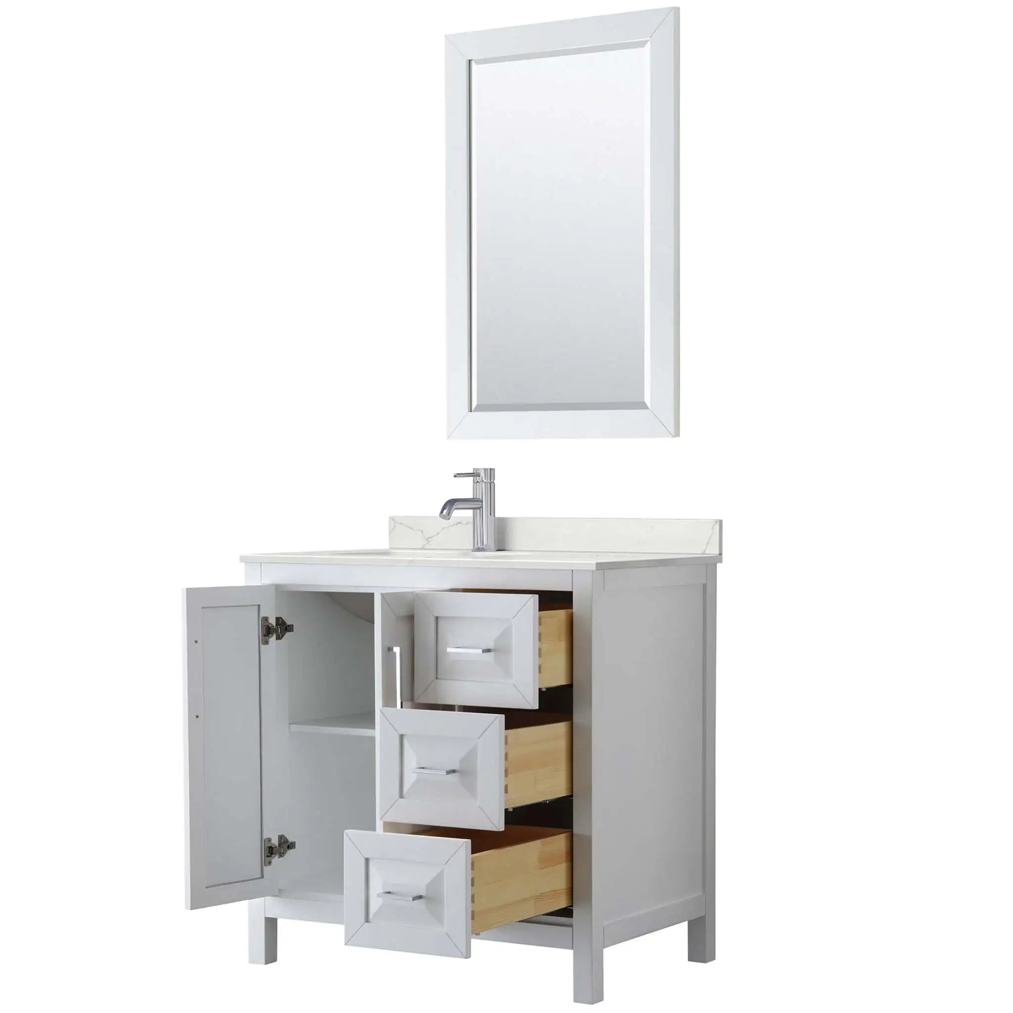 36" Daria Single Bathroom Vanity in White with Polished Chrome Trim & 24" Mirror by Wyndham
