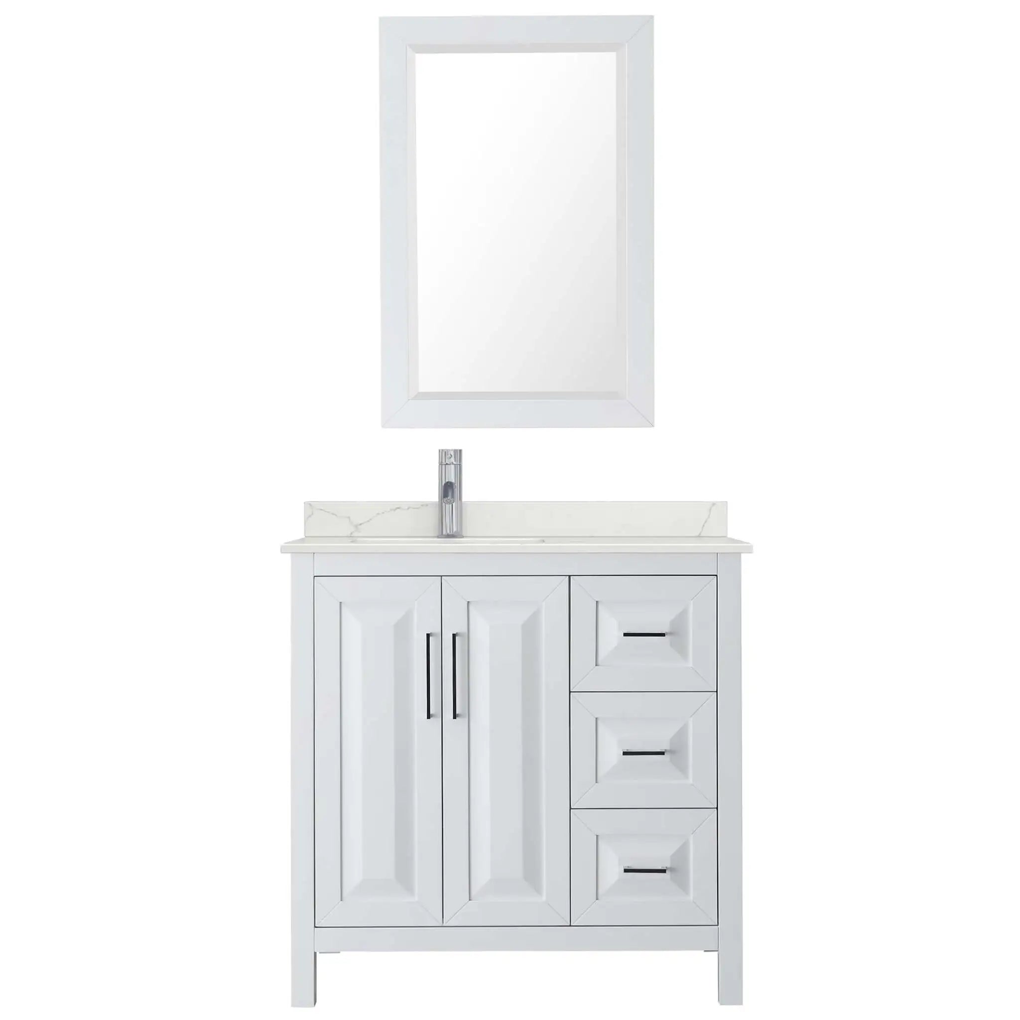 36" Daria Single Bathroom Vanity in White with Polished Chrome Trim & 24" Mirror by Wyndham